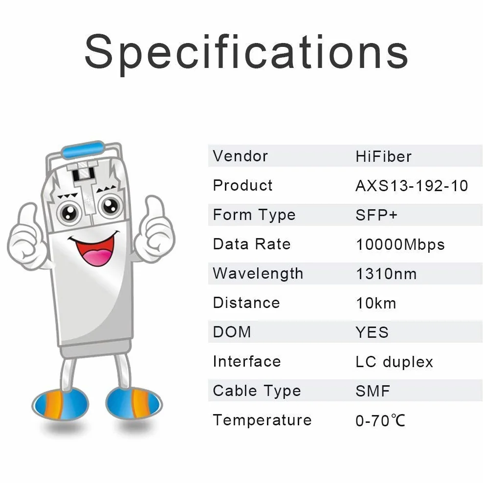 Moduł SFP+ 10 GB jednomodowy 10 km 1310 nm LC kompatybilny Intel Ubiquiti Netgear