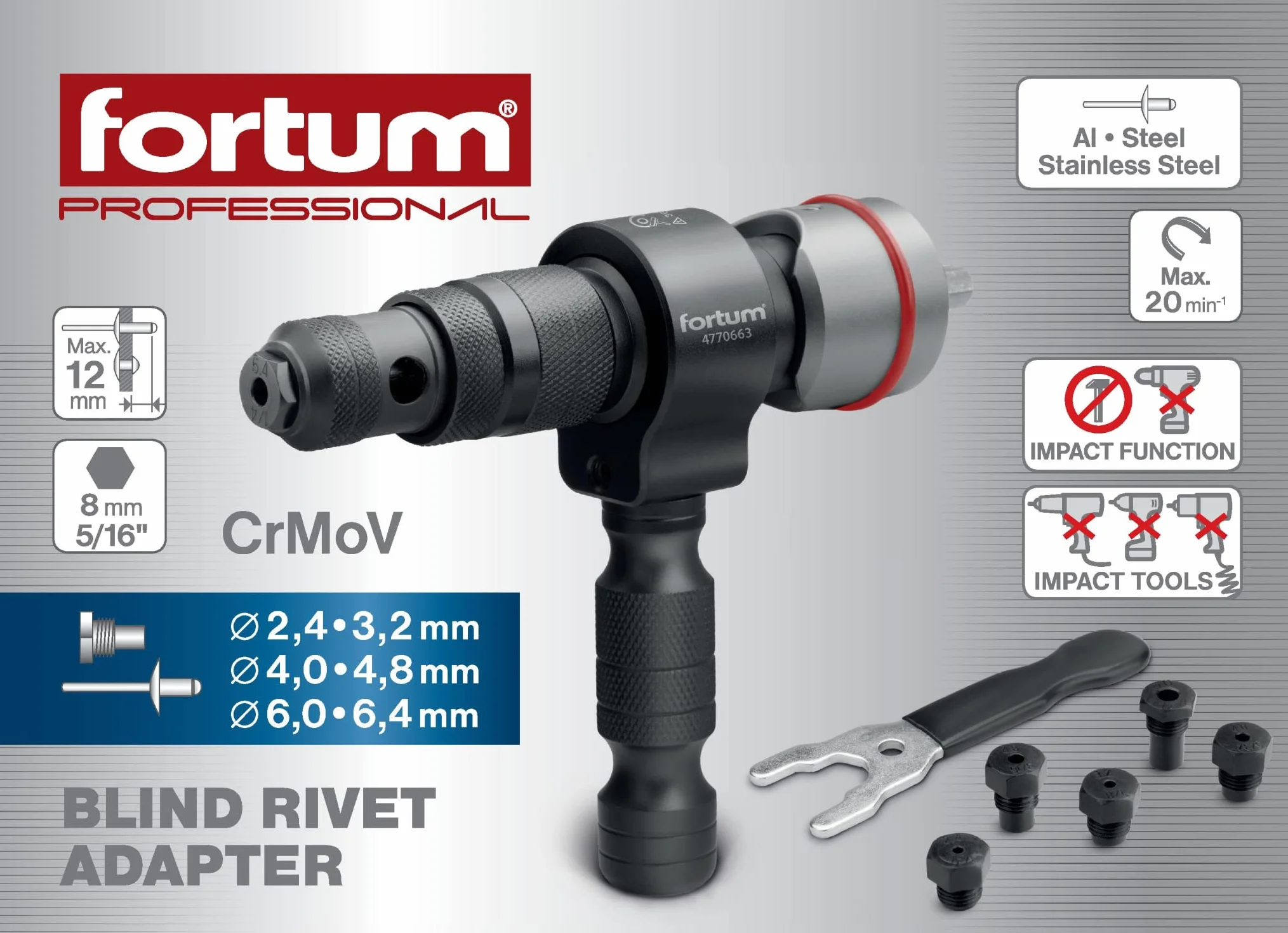 Nasadka nitowa do wkrętarki akumulatorowej i wiertarki, nitownica do nitów zrywalnych z aluminium, miedzi, stali i stali nierdzewnej, nasadka do nitów 2,4-6,4 mm, adapter pistoletu do nitów