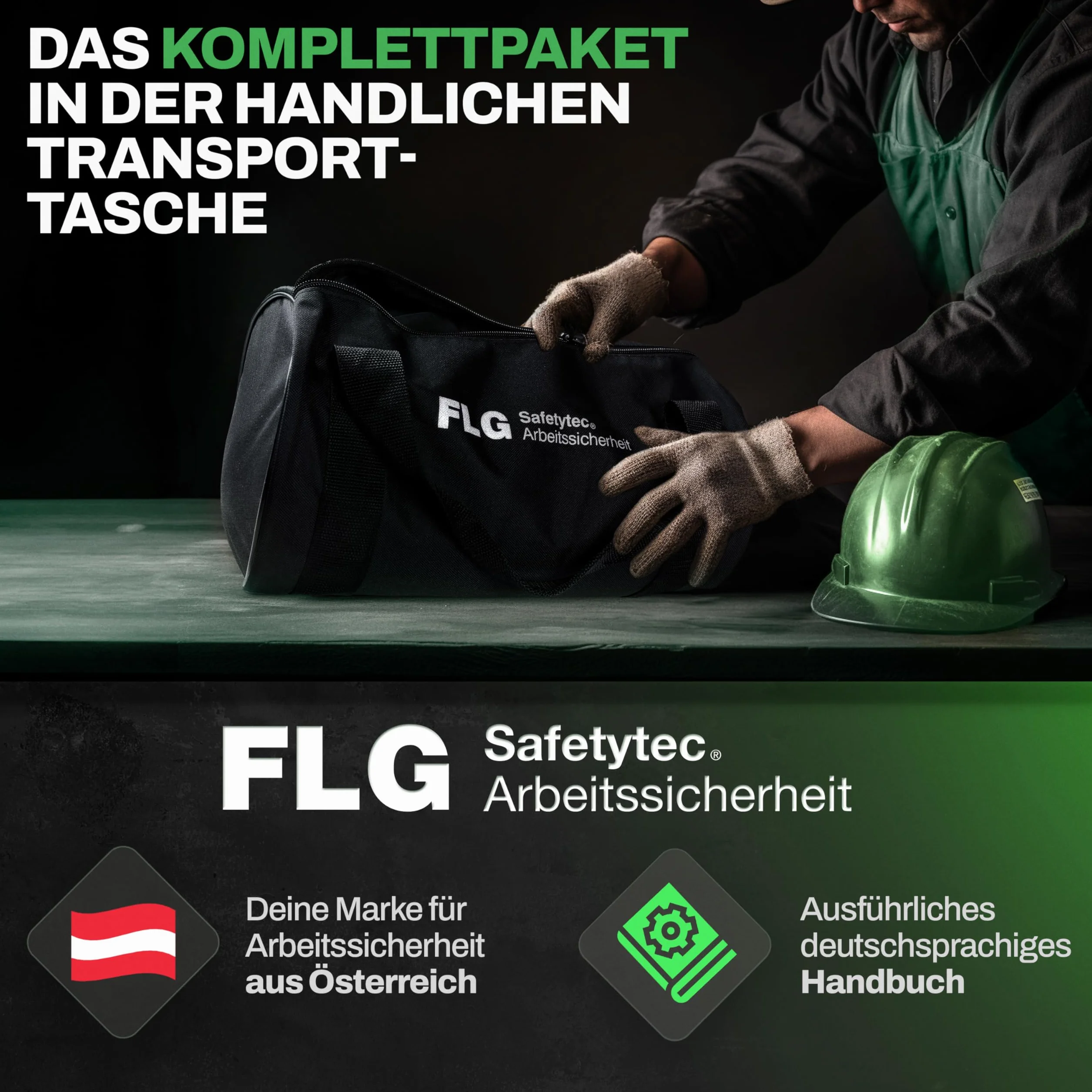 FLG Safetytec Fallschutz Komplettset 2-Punkt Auffanggurt 10m Verbindungsmittel 2m Bandschlinge EN353 EN361 EN795