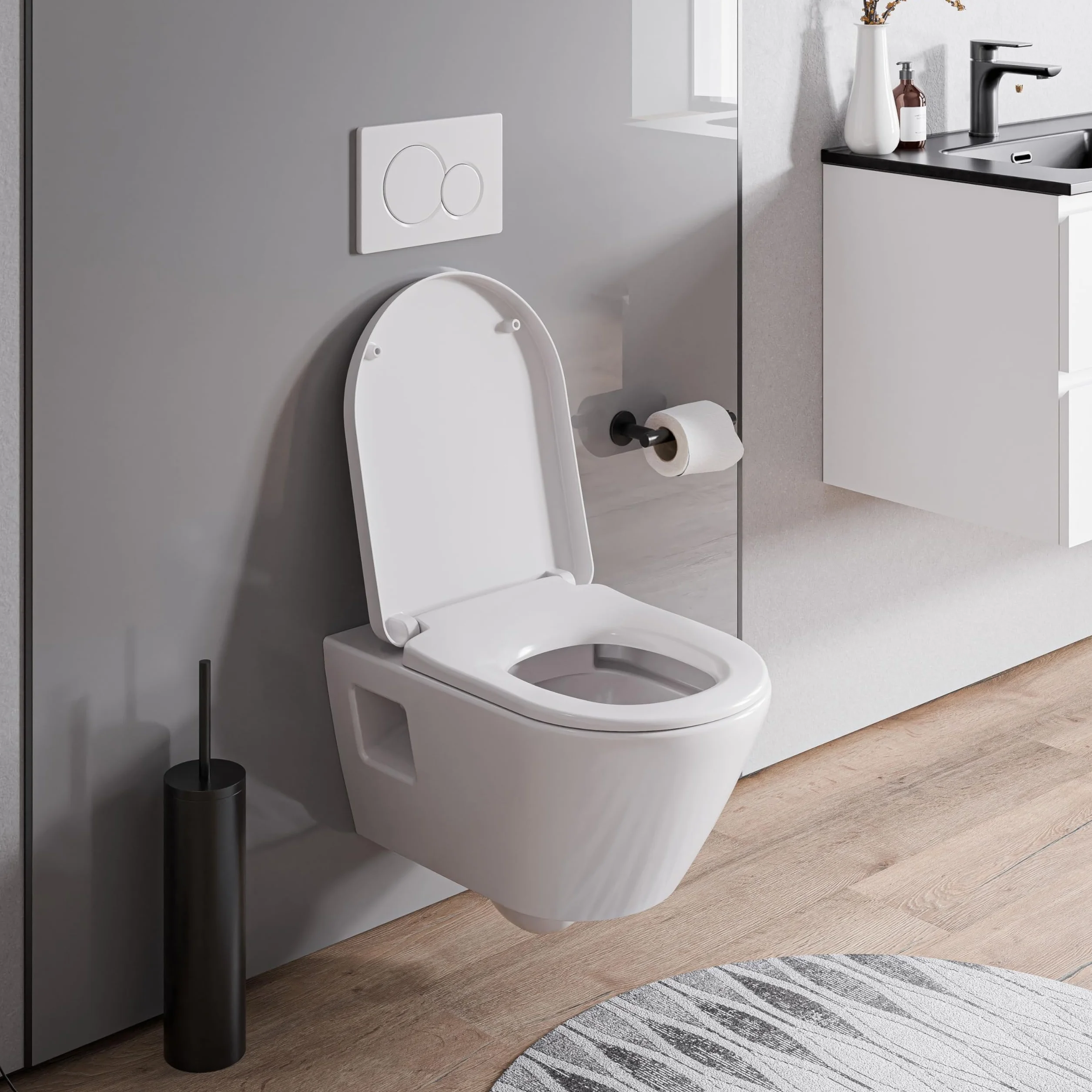 BERNSTEIN Design WC ¶cienne bez ko³nierza Zestaw WC wisz±ce z zdejmowan± pokryw± WC z automatycznym opuszczaniem Deska WC bez ko³nierza Viveo WC w kszta³cie D - WC bez ko³nierza Standardowa pokrywa