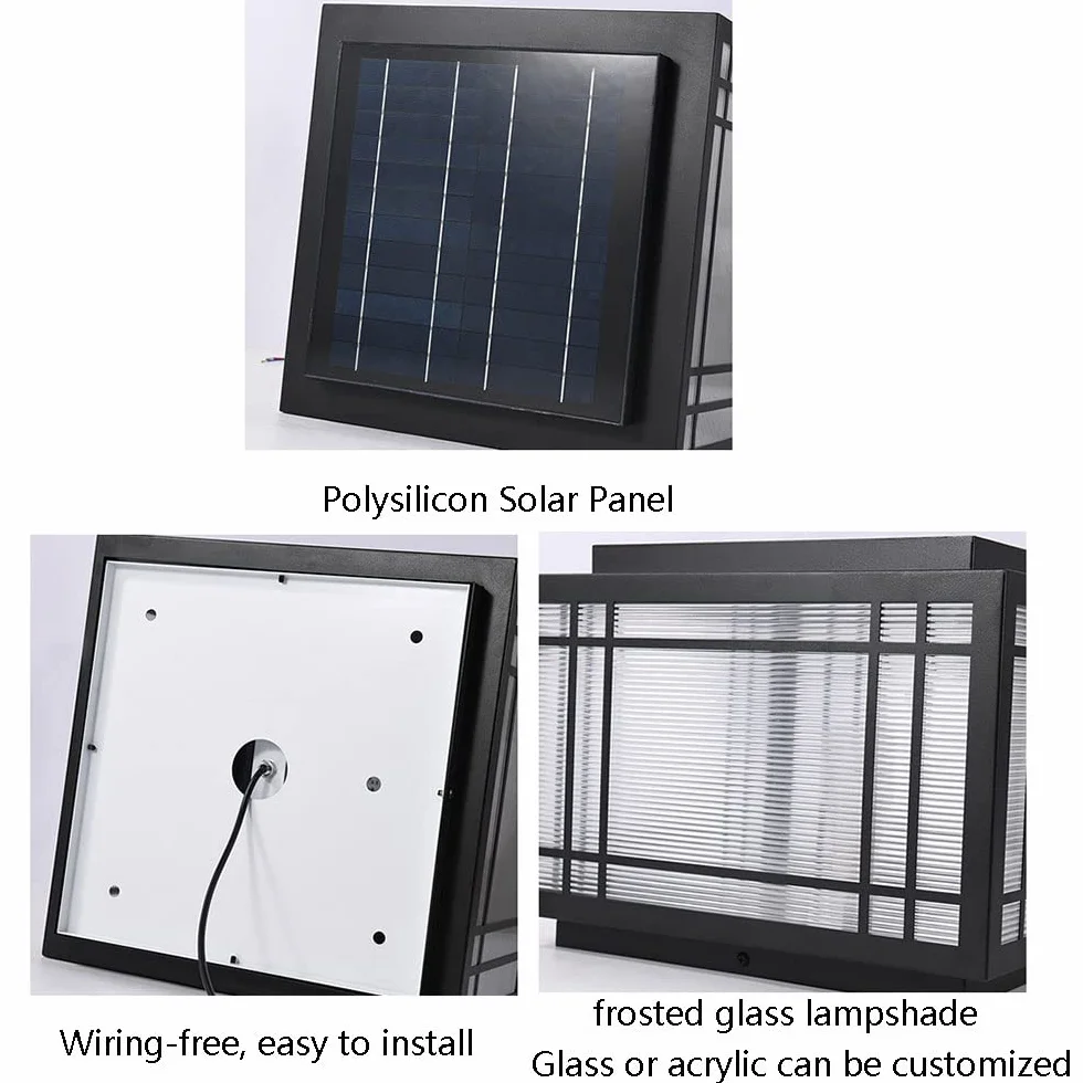 RCIDOS Kwadratowy Szklany Klosz Lampy LED Solarny Reflektor Kolumnowy Garden Decor IP54 Wodoodporna Lampa Słupkowa Zewnętrzne Lampy Ogrodowe Na Patio Oświetlenie Ścieżki Do Patio Ogrodowego