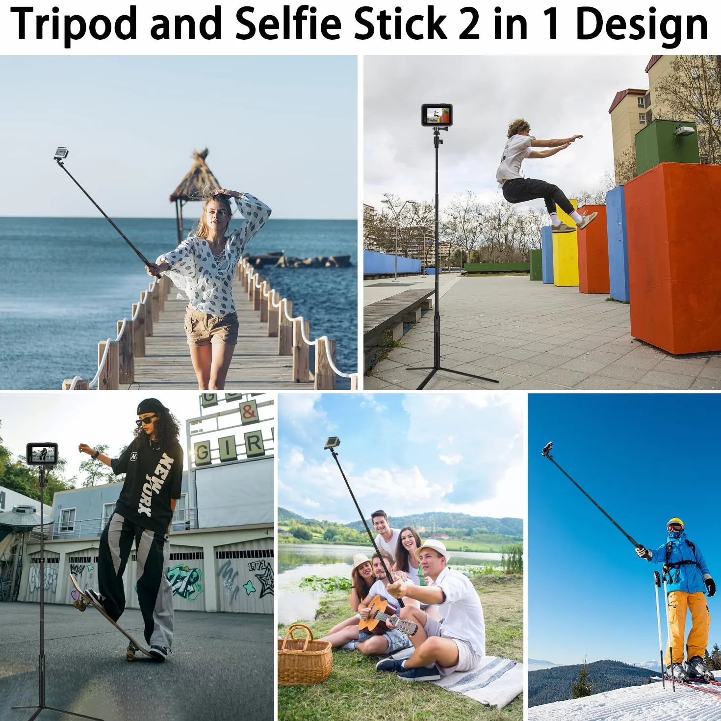 Wiseten Kijek do Selfie 130 cm Statyw Handheld Pole do GoPro Hero Black Insta360 X3/X4/One XR/RS
