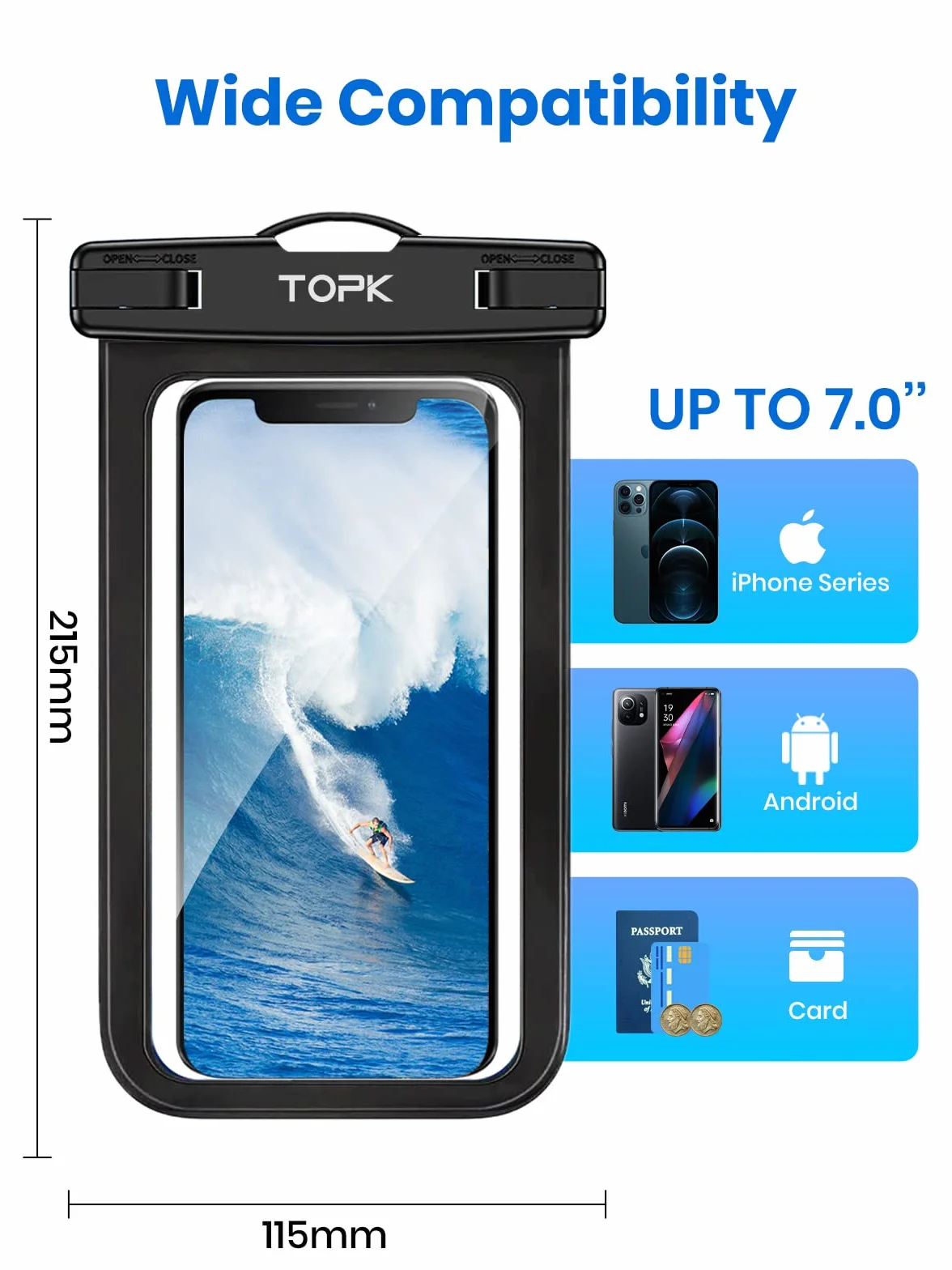 TOPK Wodoszczelne etui na telefon IPX8 2 sztuki uniwersalny pokrowiec suchy worek z troczkiem do 7.0 cala