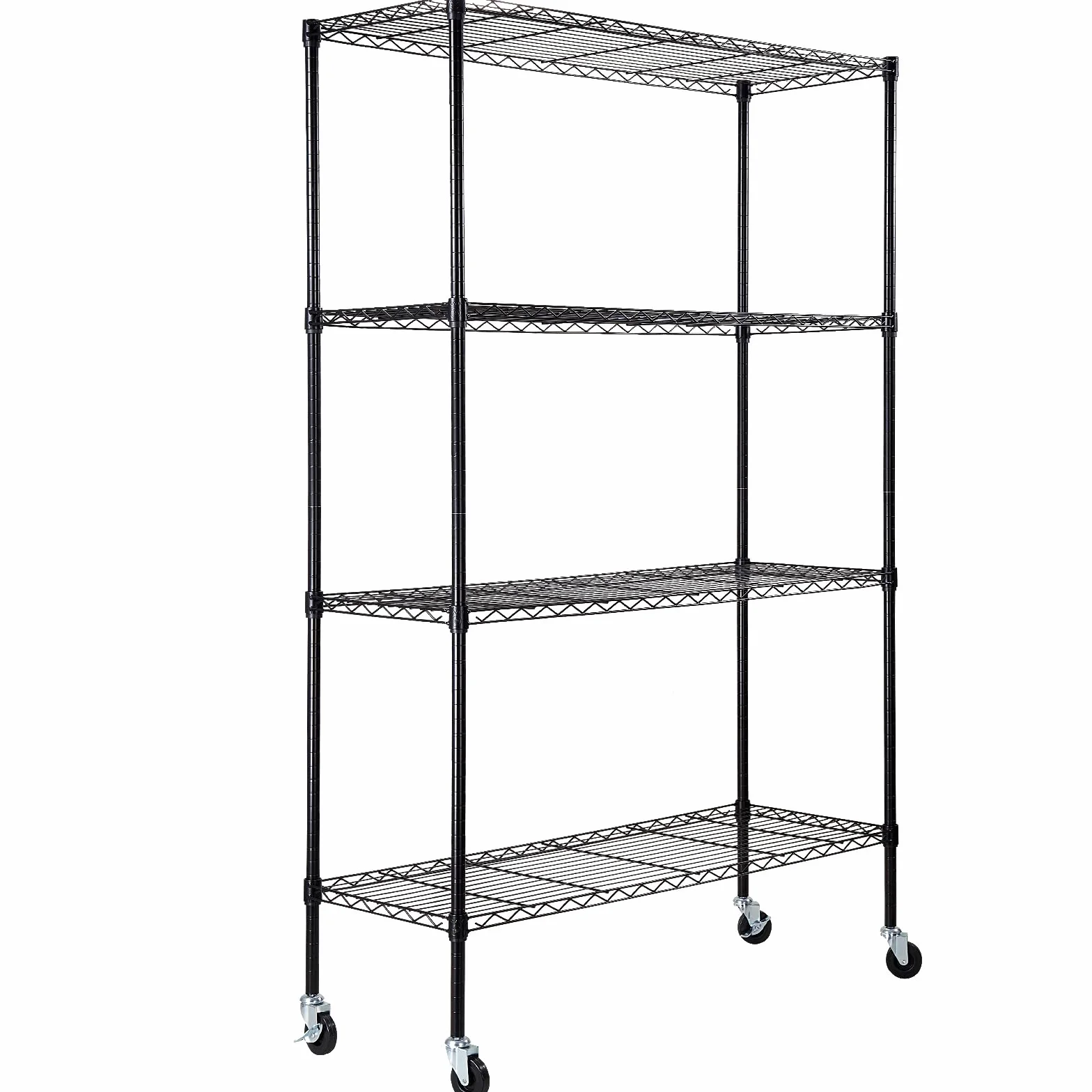 VEVOR Regał do przechowywania z kółkami 4-poziomowy regulowany nośność 317,5 kg metalowy czarny 120x45x188 cm