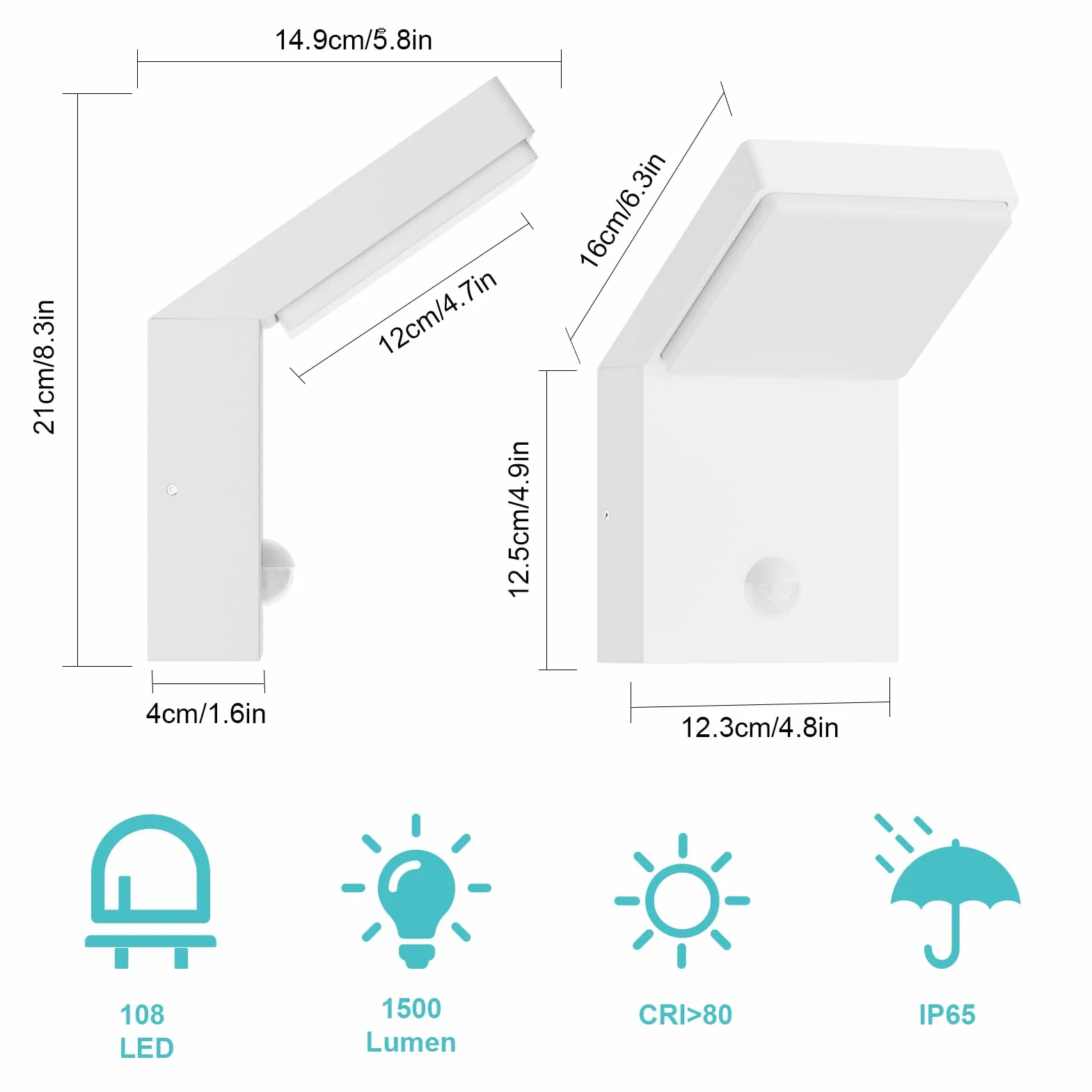 Klighten Kinkiet zewnętrzny LED z czujnikiem ruchu, 24W lampa zewnętrzna IP65, kinkiet do pomieszczeń wewnątrz i na zewnątrz, oświetlenie zewnętrzne dla korytarza, tarasu, wejścia, 1500 lumenów, biały
