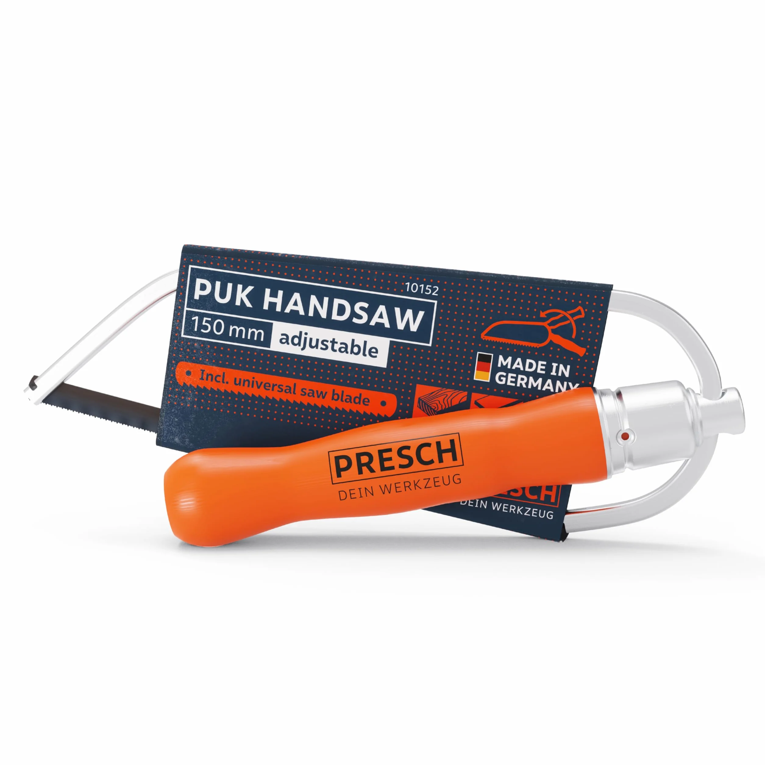 Presch Piła do metalu Junior składana 150 mm z uniwersalnym brzeszczotem - Piła ręczna 150 mm z regulowanym uchwytem - Do metalu nieżelaznego, plastiku, aluminium, wszystkich rodzajów drewna