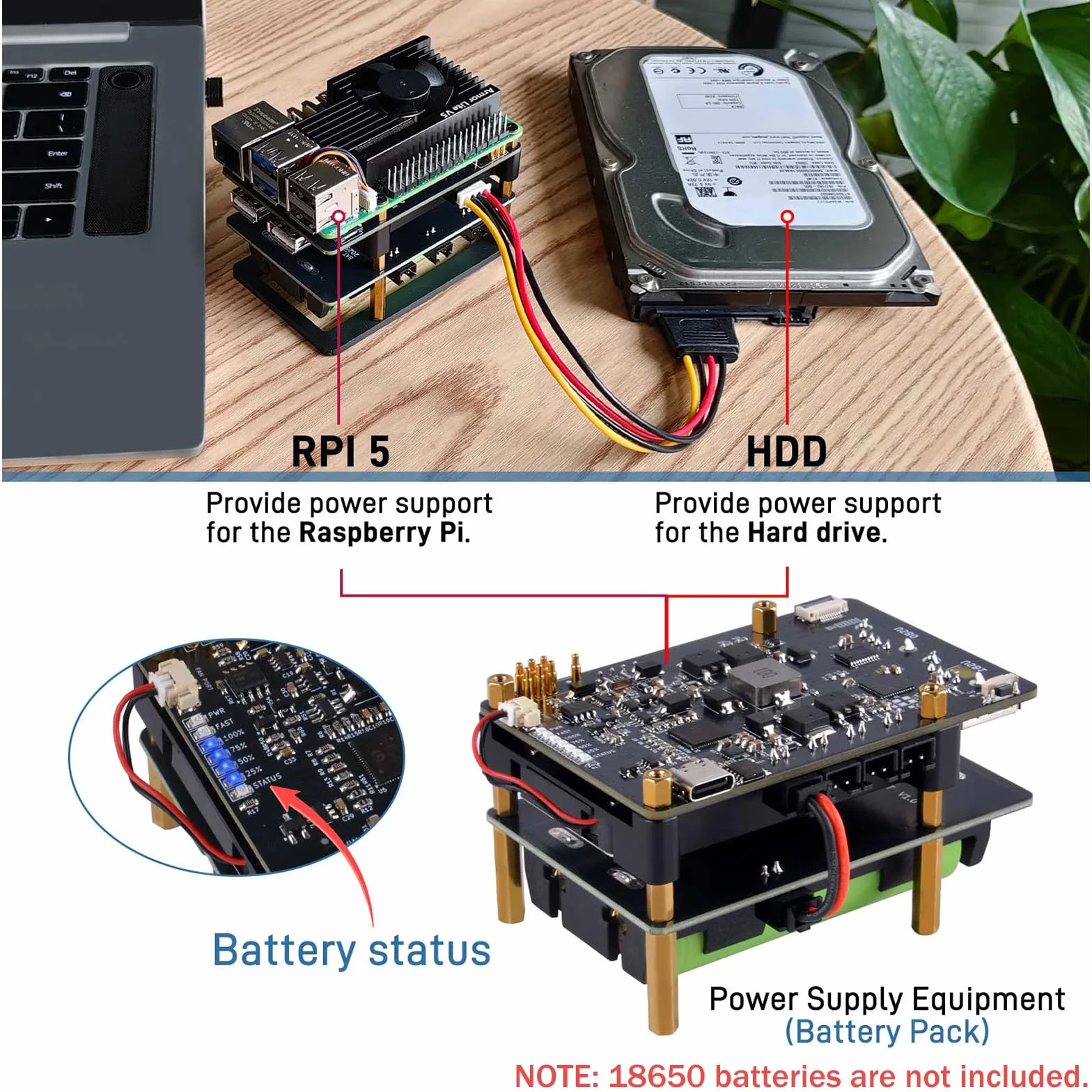 GeeekPi UPS Gen 6 Zasilacz Nieprzerwany HAT dla Raspberry Pi 5 4B Aluminiowy Odprowadzacz Ciepła