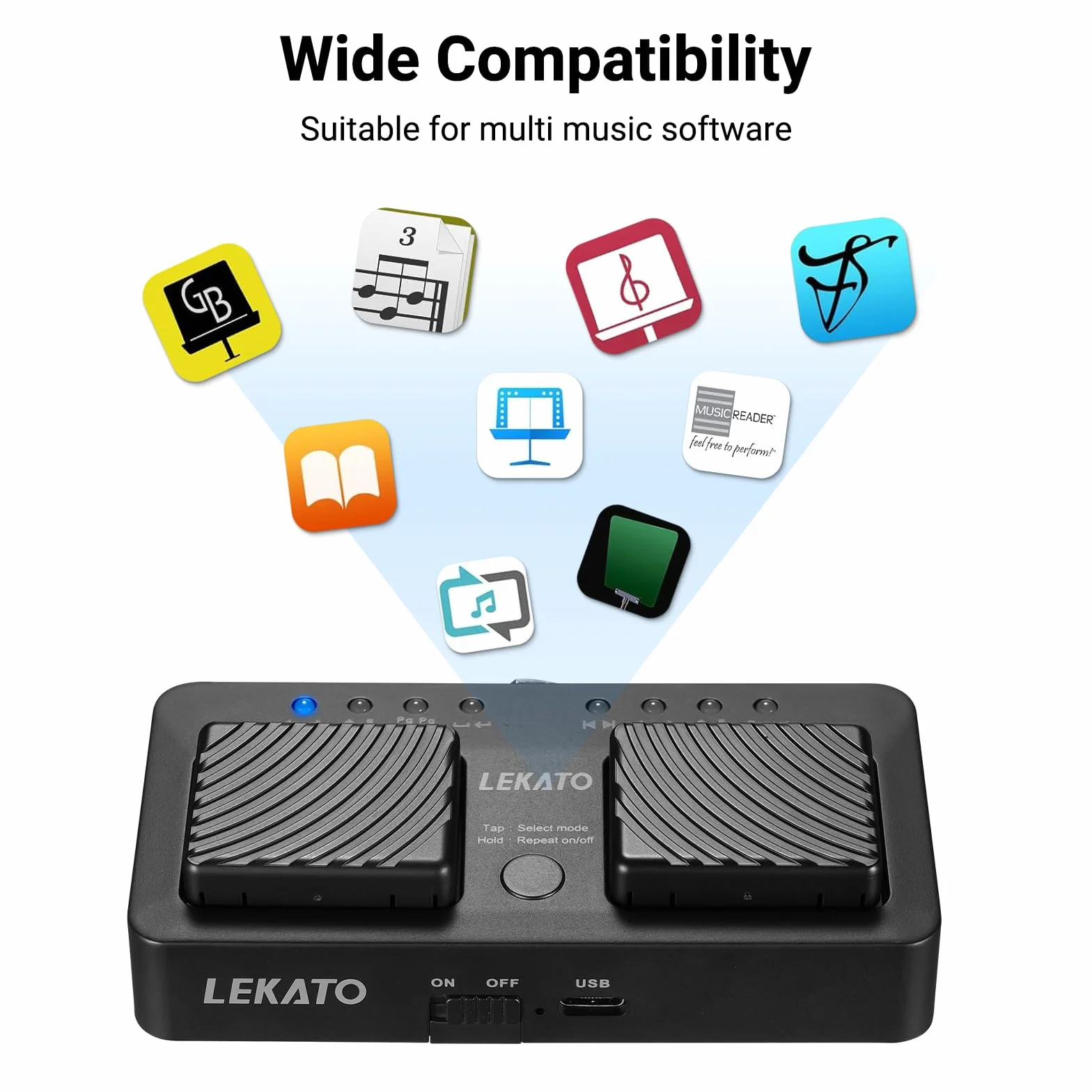 LEKATO Bezprzewodowy przewracania stron Bluetooth kompaktowa konstrukcja cichy kontroler do czytania nut iPada tabletu smartfona