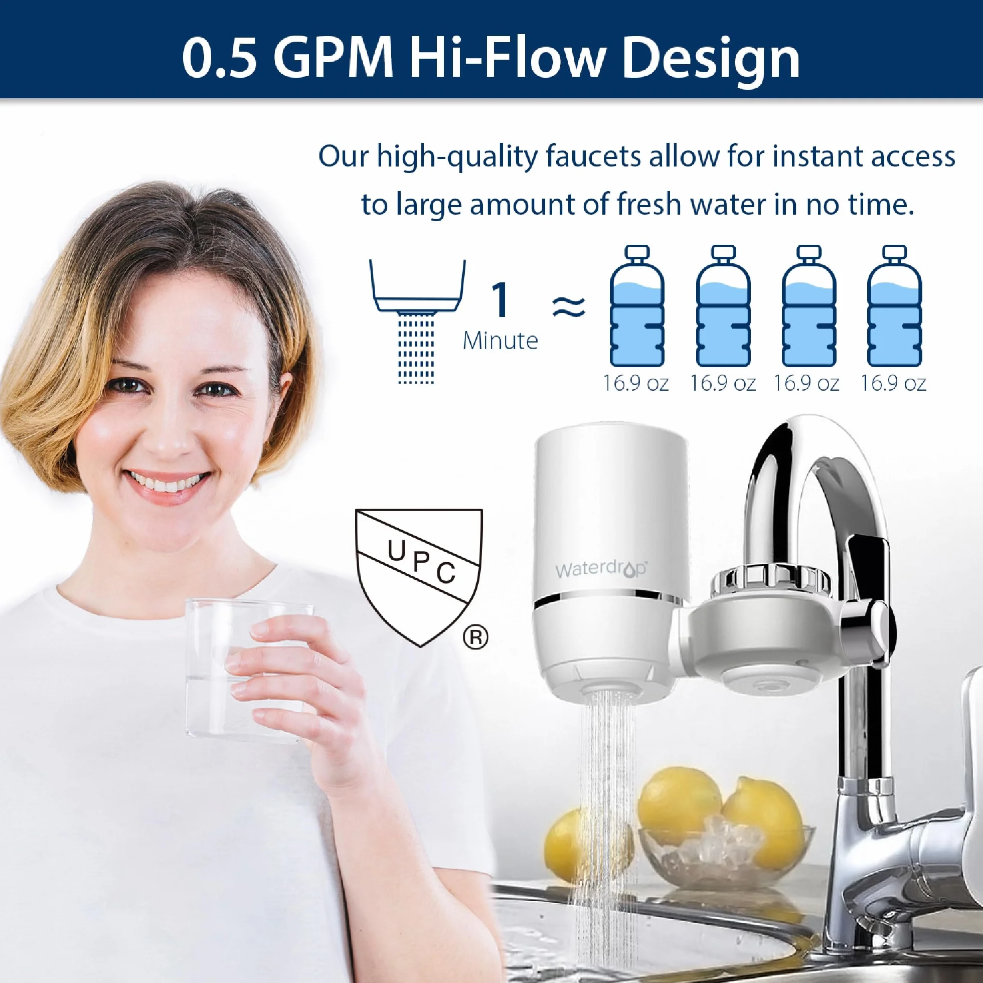 Waterdrop Wymienny filtr wody kran Fitler, 3 filtry-FF-01A | Redukuje chlor, ołów, chlor i inne zanieczyszczenia, utrzymuje się do 9 miesięcy, opakowanie 3 szt