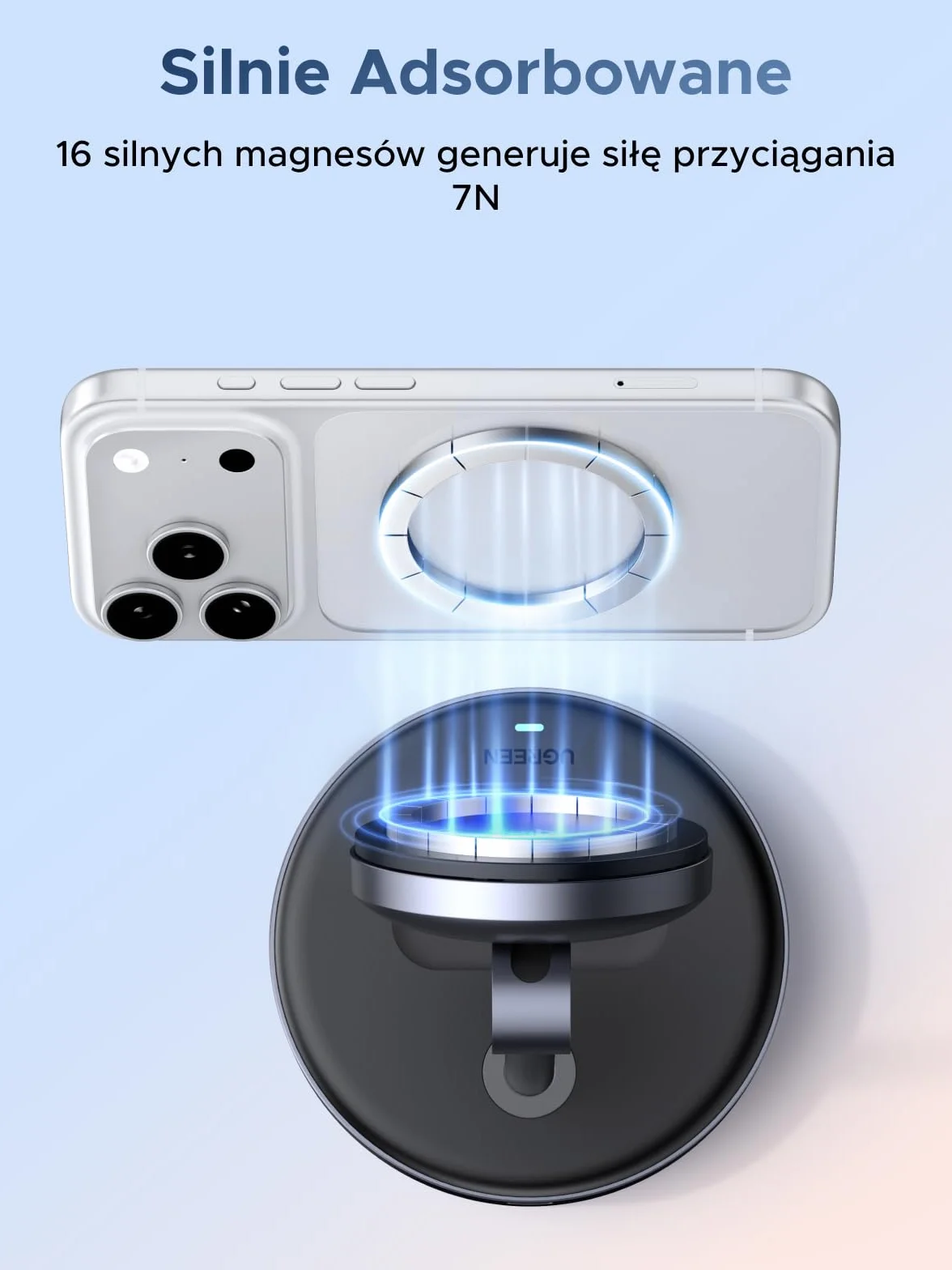 UGREEN Zapix Qi2 Magnetyczna Bezprzewodowa Ładowarka 2 w 1 15W Stacja Ładowania iPhone MagSafe