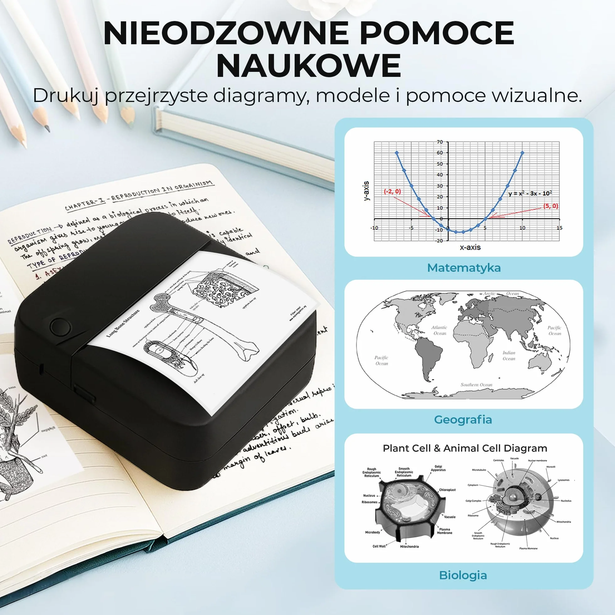 300 DPI Przenośna Mini Drukarka do Telefonu - Instant PrintPod - Bezatramentowa Drukarka Termiczna do Naklejek, Drukarka Bluetooth do Etykiet, Mini Drukarka do Zdjęć (Czarny)