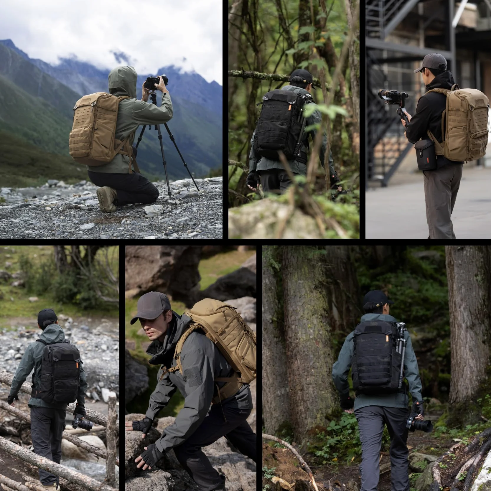 PGYTECH OneMo TAC Plecak na zdjęcia taktyczny 25 l/35 l Wodoodporny plecak na aparat DSLR/SLR/Lustrzanki lustrzane, z kieszenią na laptopa 15,6", pokrowiec na deszcz, uchwyt na pod, czarny/brązowy