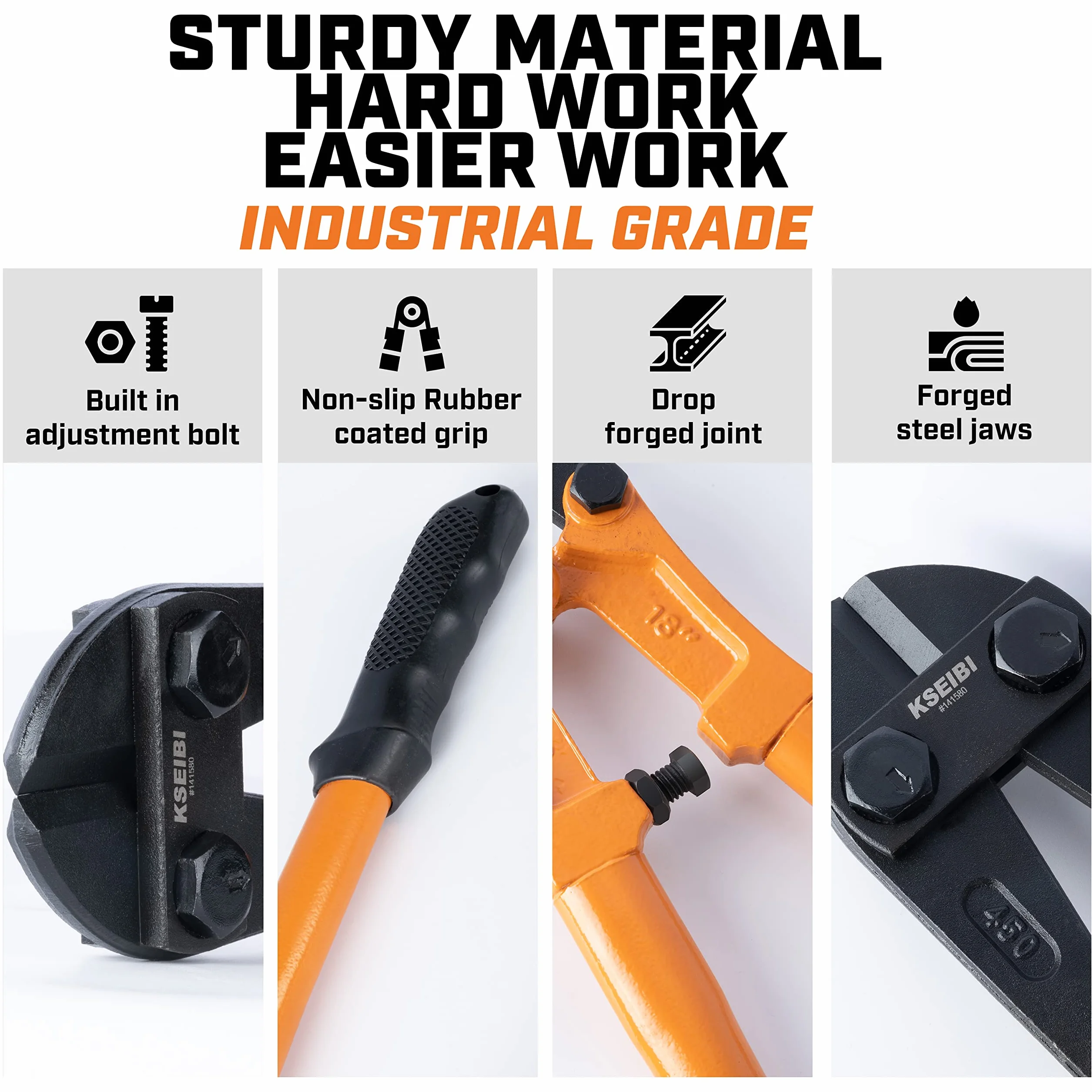 KSEIBI 141575 Małe nożyce do śrub 35,5 cm, wytrzymałe nożyce do śrub, do drutu chromowo-anodowego, z miękkim uchwytem ergonomicznym, idealne do cięcia małych ogrodzeń, drutu stalowego, łańcuchów,
