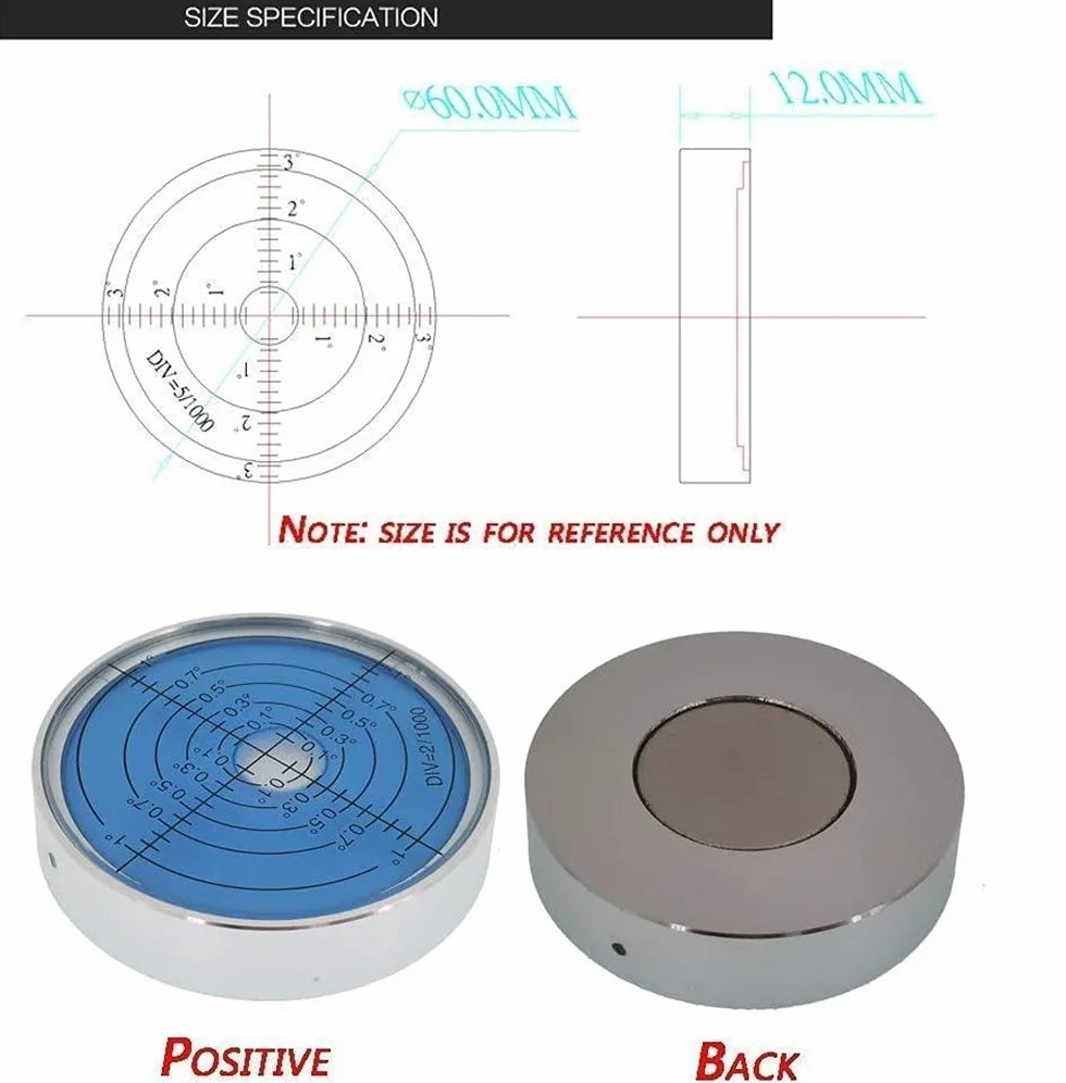 Umei Wysoka precyzja uniwersalna pozioma bańka aluminiowa powłoka poziomego nachylenia koła, wysoka precyzja 6 '/ 2 (z magnesem, świecąca) (60 x 12 mm) (niebieska woda)