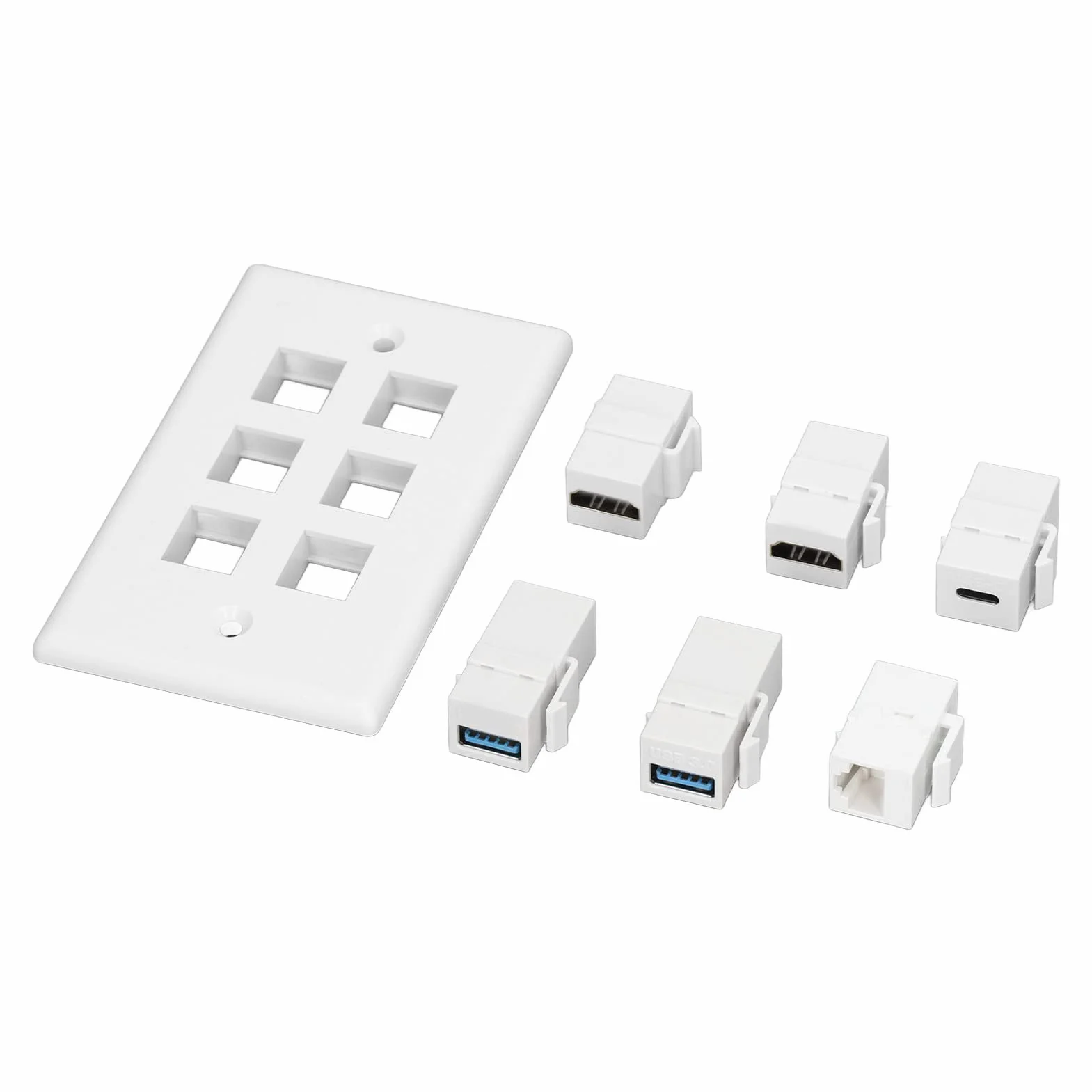 Bewinner 6-portowa płyta ścienna HDMI USB3.0 typ C RJ45 Cat6 Ethernet