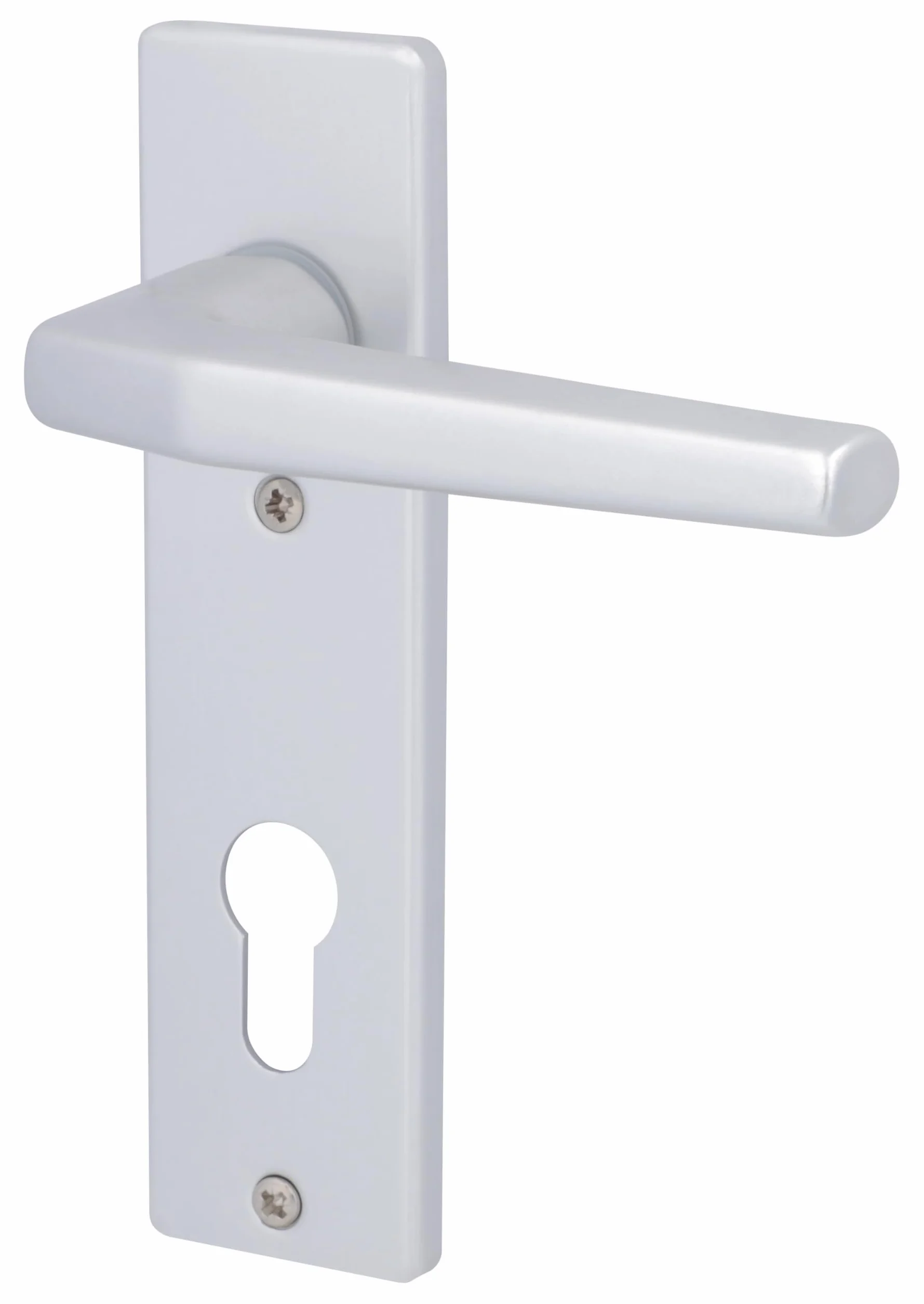 Alpertec 40040520K1 aluminiowe okucie drzwi Florence krótki szyld srebrny anodowany do drzwi wejściowych mieszkania PZ 72 mm klamka, obustronny
