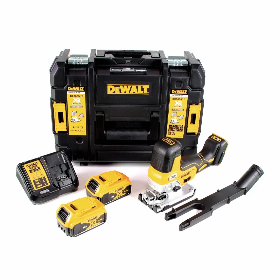 DeWalt DCS 335 P2 akumulatorowa wyrzynarka 18 V + 2 baterie 5,0 Ah + 1 x szybka ładowarka TSTAK