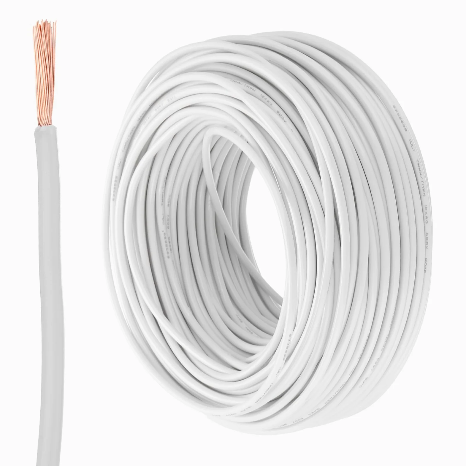 QUARKZMAN 200 stóp drut elektryczny z izolacją miedzianą 12 AWG Kabel połączeniowy THHN Okablowanie dzwonka do drzwi, przemysłowe, okablowanie przyczepy, elektryczne 600 V, ustawione na UL, biały