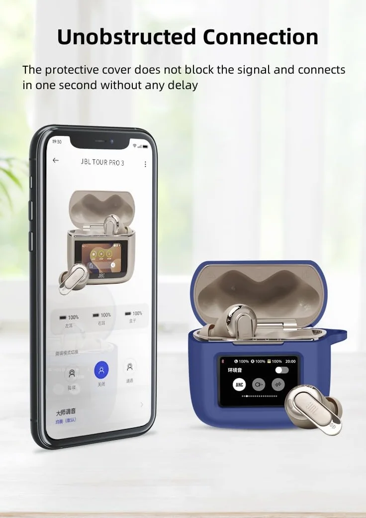 FTRONGRT Etui kompatybilne z JBL TOUR PRO 3, odporne na zarysowania, wstrząsy, silikonowe etui kompatybilne ze słuchawkami Bluetooth JBL TOUR PRO 3. granatowe