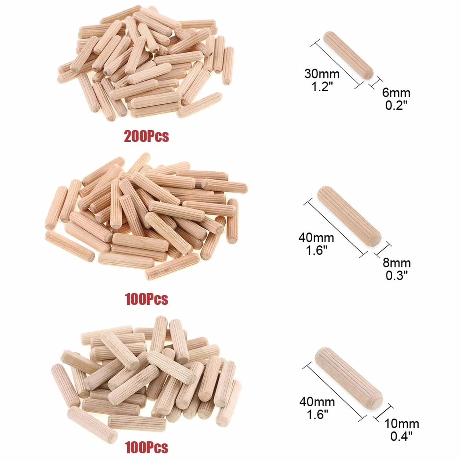 Drewniane kołki, Różne kołki drewniane, 6mm 8mm 10mm kołki drewniane pręty kołkowe, kołki stolarskie stożkowe do rowkowanych karbowanych, stolarstwo 400 sztuk
