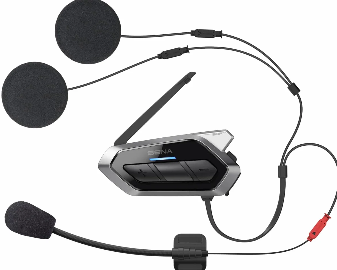 SENA 50R - Urządzenie Bluetooth z 3 przyciskami do motocykli, dźwięk Harmana Kardona, wbudowana siatka, głośniki i mikrofon premium