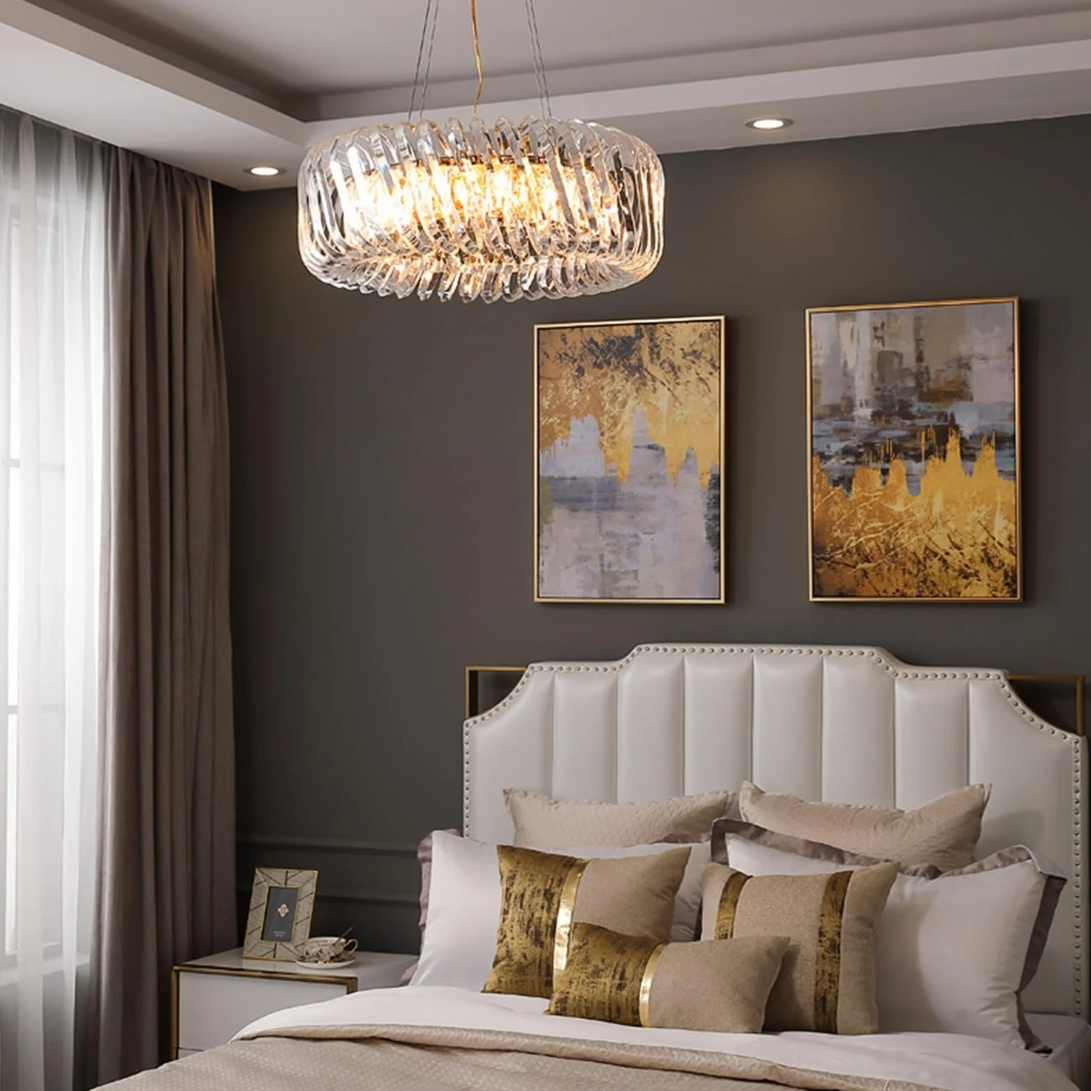 Nordycka luksusowa okrągła lampa sufitowa z kryształowym żyrandolem LED, kreatywna lampa wisząca do salonu i jadalni w willach, stylowa (białe światło 6000 K, średnica 80 x 22 cm)