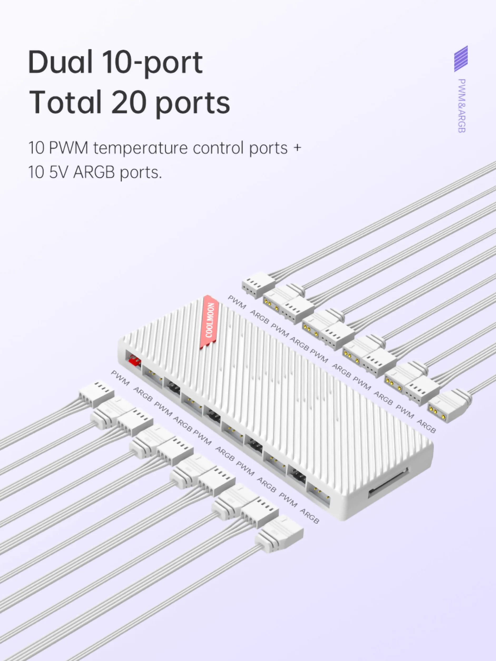 20-portowy ARGB PWM HUB kontroler RGB 12V 5V 2 w 1 biały