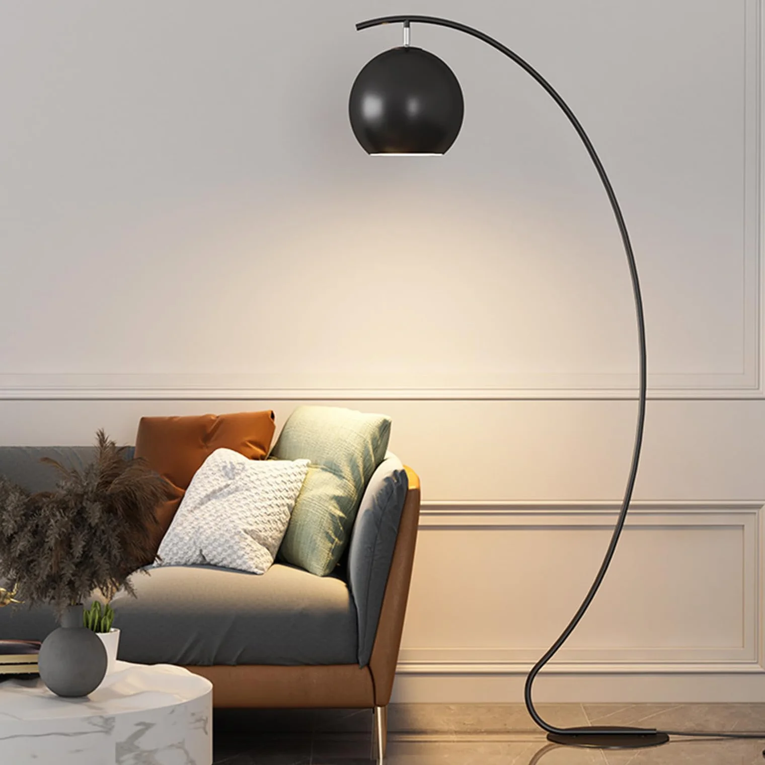 Lampy stojące do salonu Lampa podłogowa z pilotem łuku zdalnego sterowania, bezstopniowa ściemniana, lampka do czytania do sypialni, kolor czarny