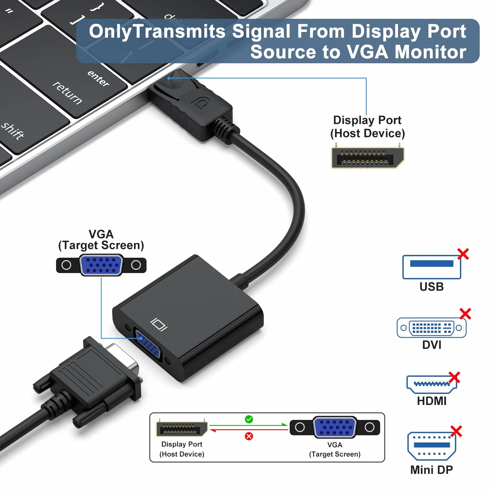 AK Wyświetlacz DP na VGA konwerter adapter wtyczka na gniazdo
