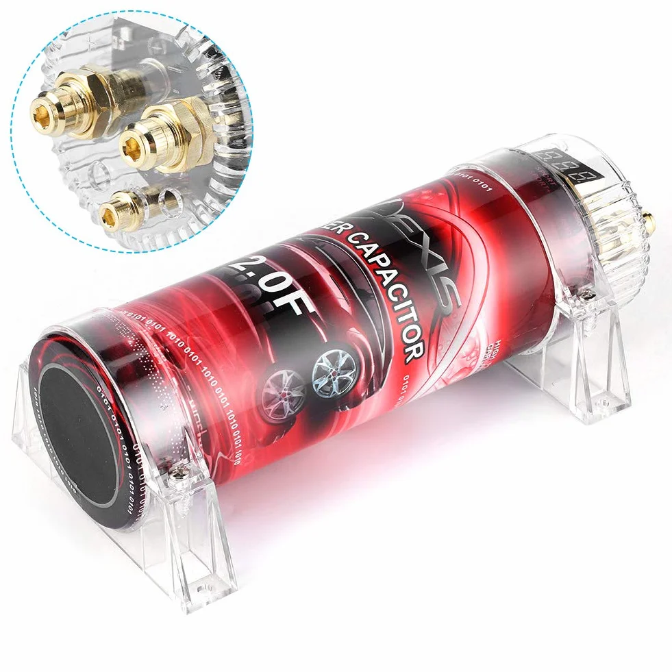Car Audio kondensator odpowiedni do systemów do 2000 W, 2 stop aluminium + ABS Car Audio elektryczny kondensator mocy, wzmacniacz Vol Regulator