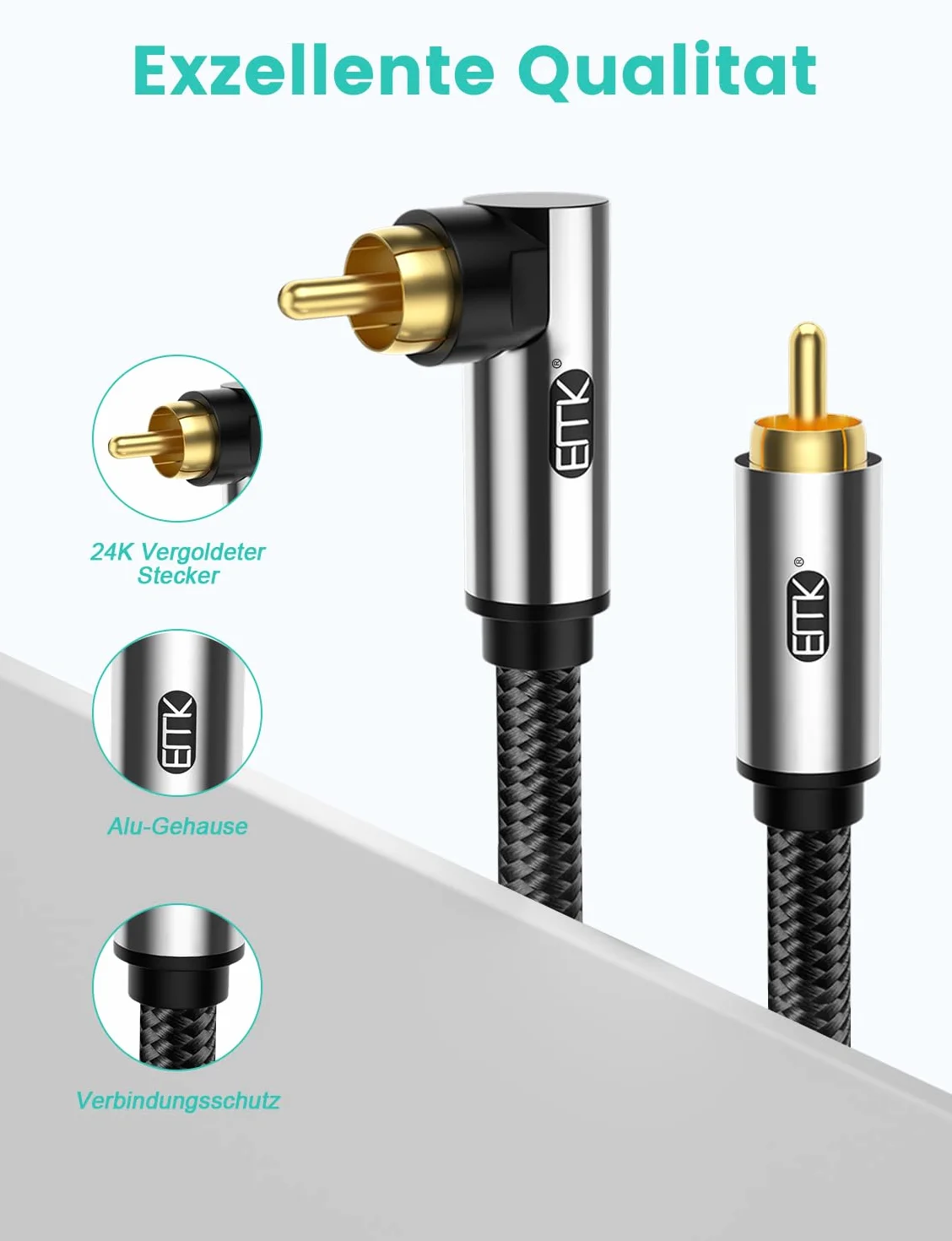 EMK Kabel subwoofera 90 stopni, RCA męski na męski, cyfrowy koncentryczny kabel audio do telewizora, odtwarzacza DVD, konsoli do gier, projektora, głośnika (2 m)