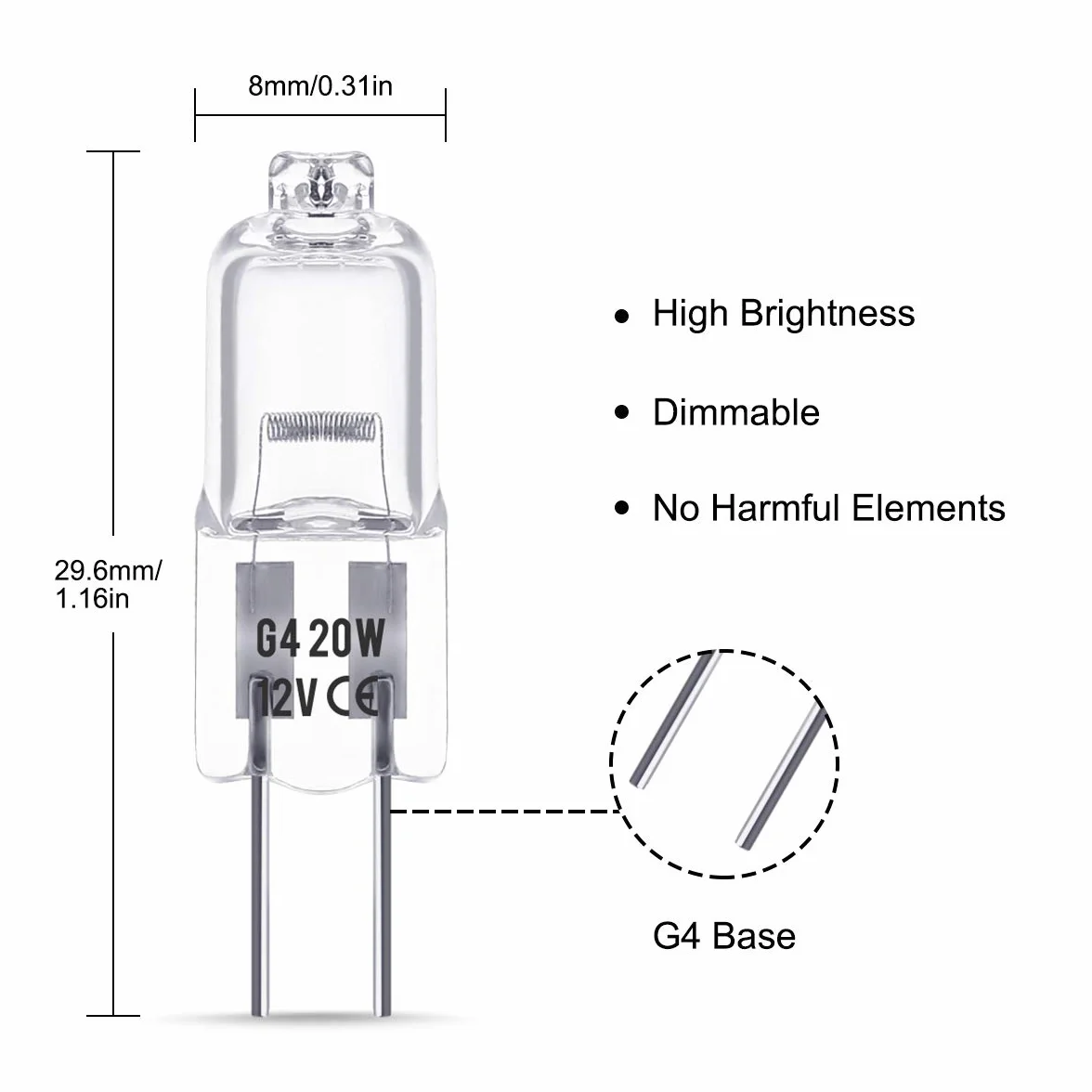 G4 żarówki halogenowe, Techgomade 12 V 20 W Halogen Pin Światło bazowe, 3000 K ciepła biel, 350 lm, możliwość ściemniania, lampa halogenowa o niskim napięciu G4, przezroczysta lampa kapsułkowa, do żyrandoli kryształowych, 10 sztuk