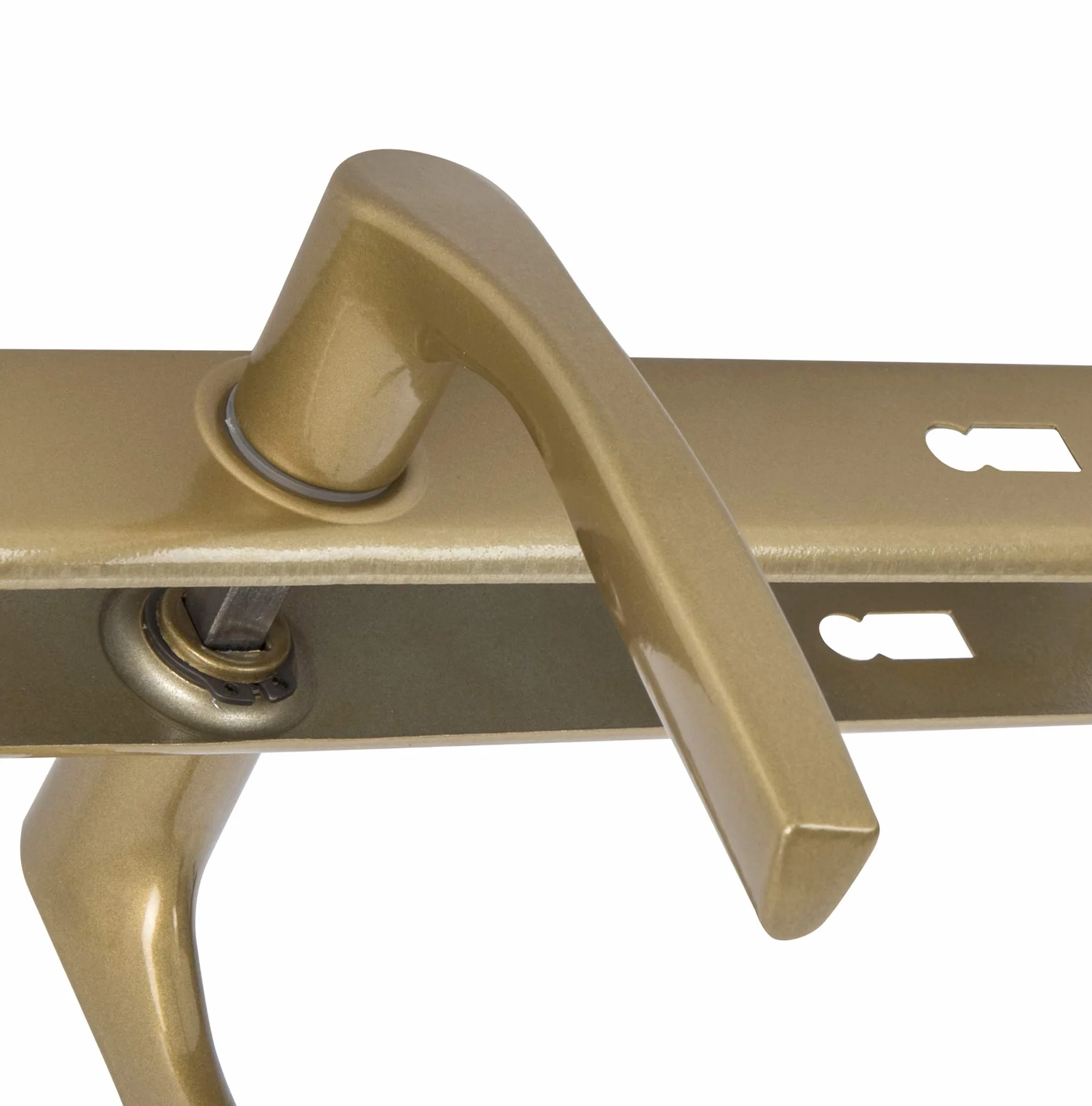ADGO Klamka Drzwiowa Zestaw Klamek Prawa i Lewa do Drzwi na Klucz 90 mm Prostokątna, Klamka Aluminiowa do Wąskiego Zamka, Szyld Stalowy Malowana Proszkowo Ocynkowana, Złota, 1 sztuka