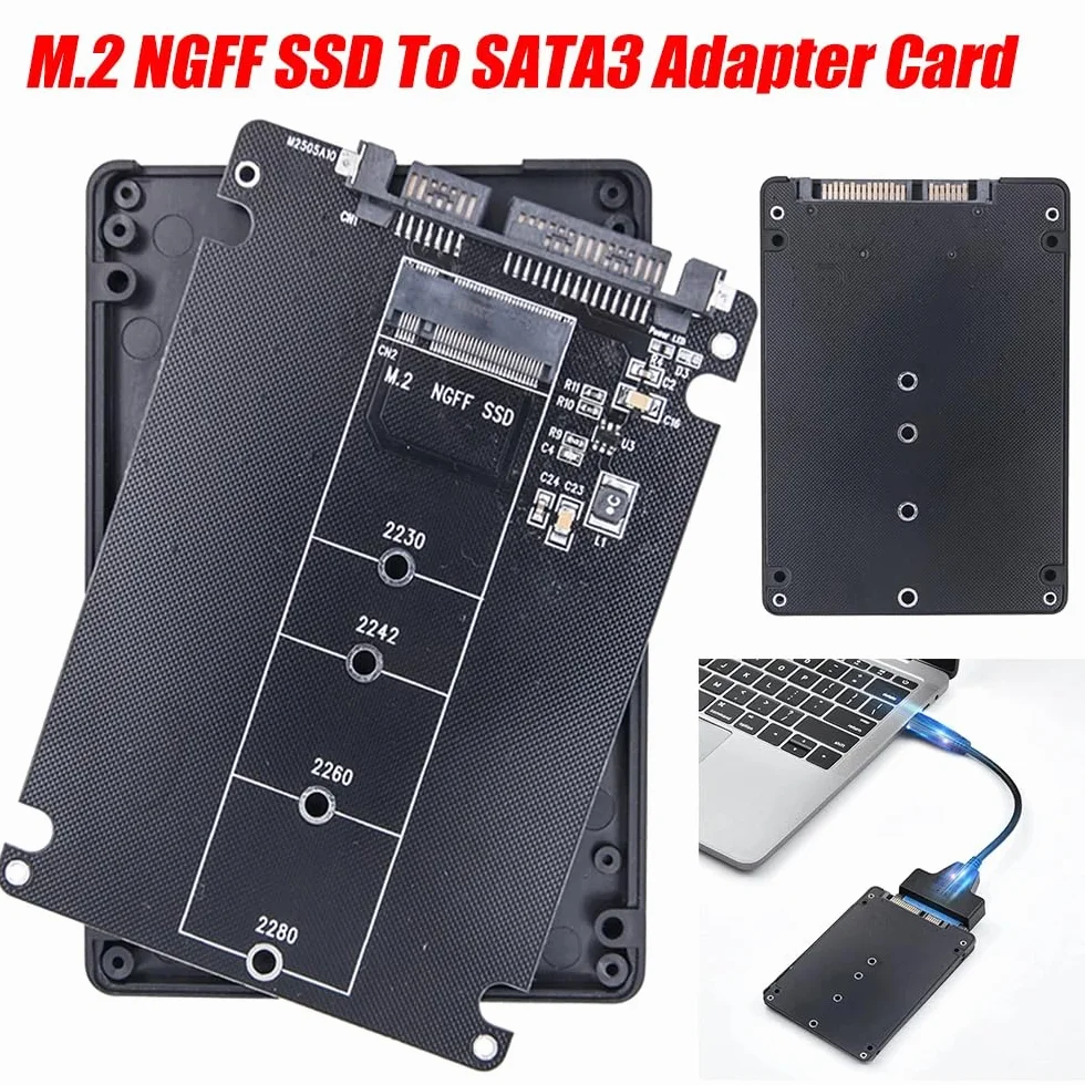 DollaTek Adapter NGFF M.2 SATA SSD na 2,5 cala z obudową – kompatybilny z dyskami SSD SATA z kluczem B lub B+M (nie obsługuje NVMe)