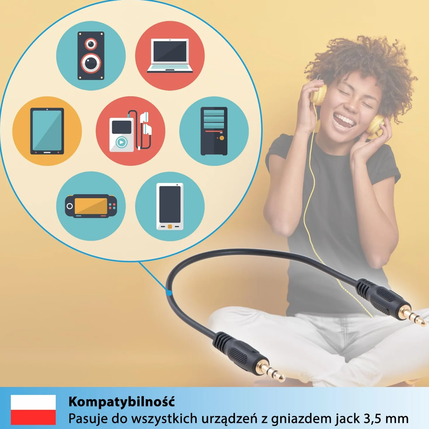 Kabel AUX 20 cm 3,5 mm jack audio czarny