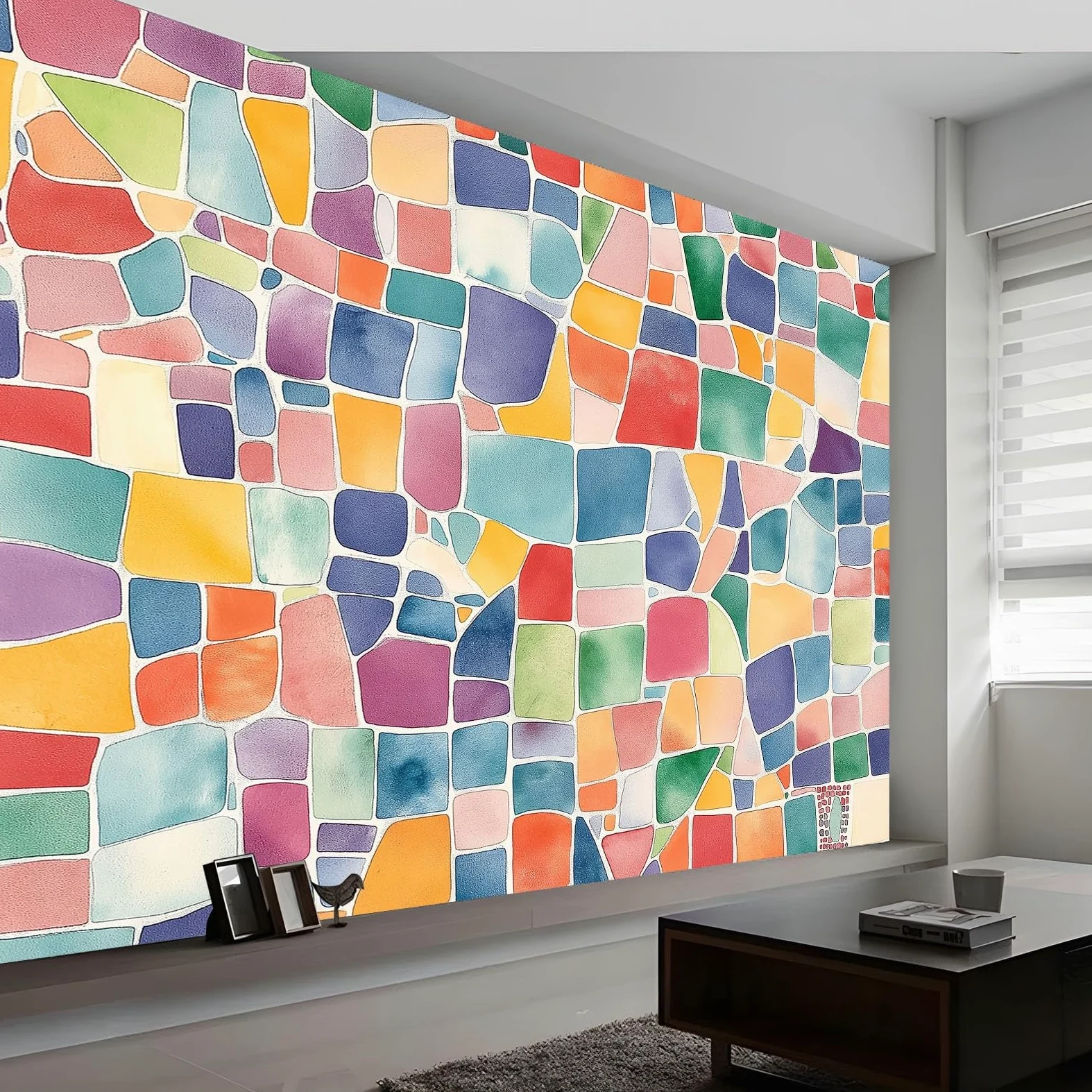 Generico Abstrakcyjne tło Mozaika Akwarela 3D Tapeta panoramiczna 400 x 280 cm, fototapeta z włókniny | Dekoracja fototapet do sypialni Kolor dziecka,