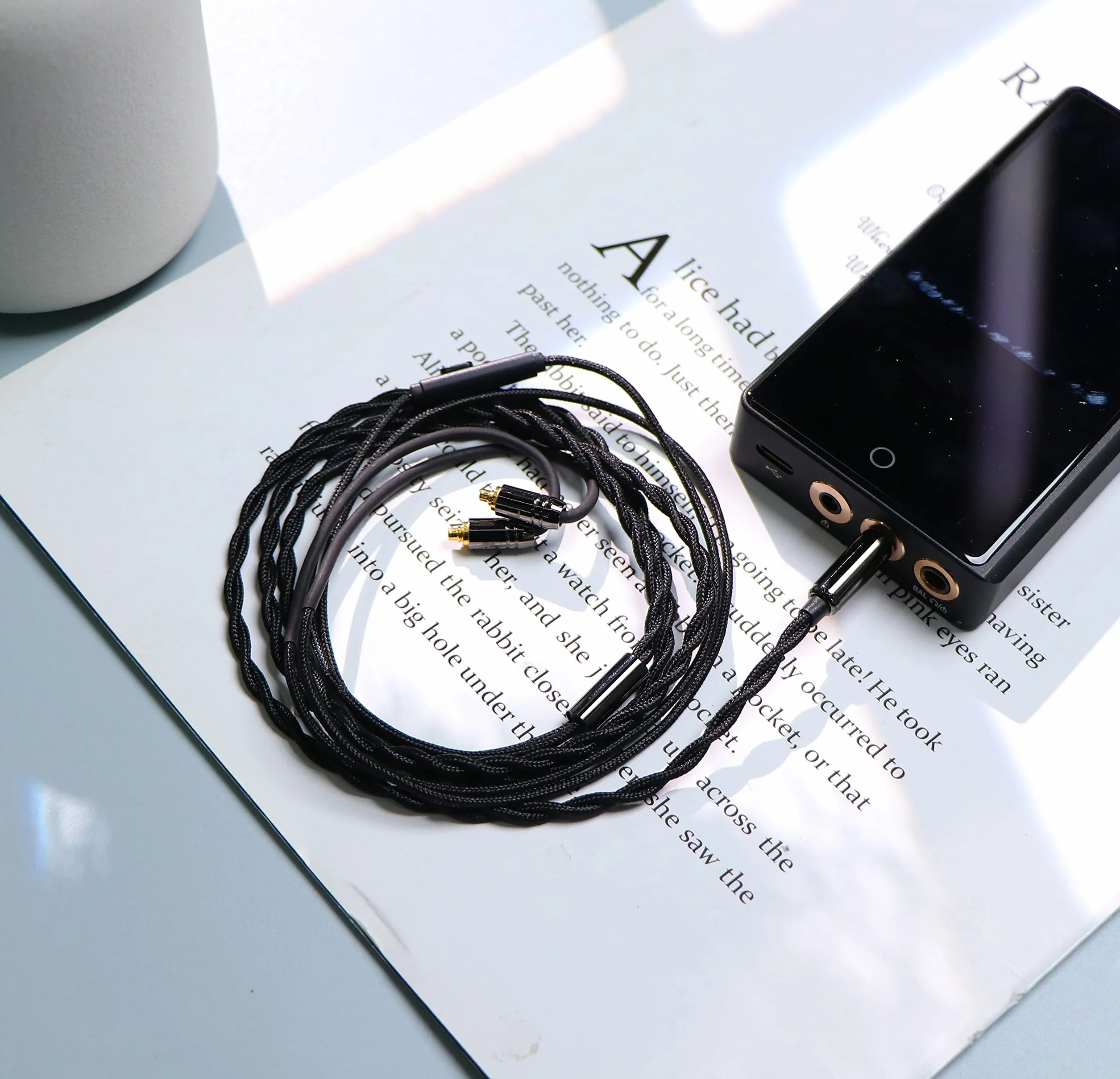 Linsoul Tripowin Zombur 4N kabel beztlenowy OFC 4N HiFi IEM z mikrofonem, zewnętrzna warstwa przędzy bawełnianej do audiofilskiego kabla zastępczego (z mikrofonem, 3,5, MMCX)