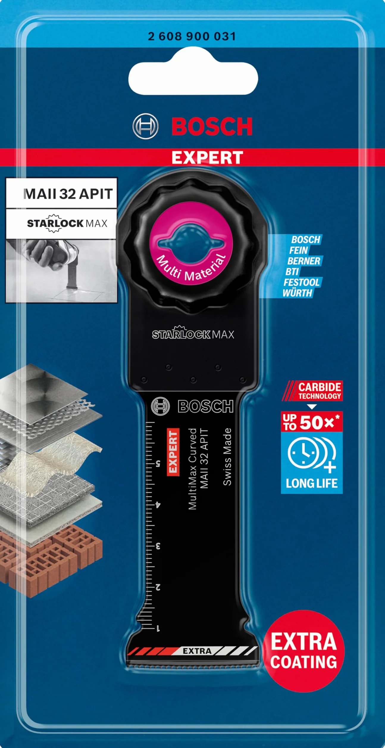Bosch Professional 1x Brzeszczoty do cięcia wgłębnego EXPERT MultiMax MAII 32 APIT do Blachy ze stali nierdzewnej; Tworzywa włókniste GFK, CFK; Płyty z cementem włóknistym; Cegła, Szerokość 32 mm
