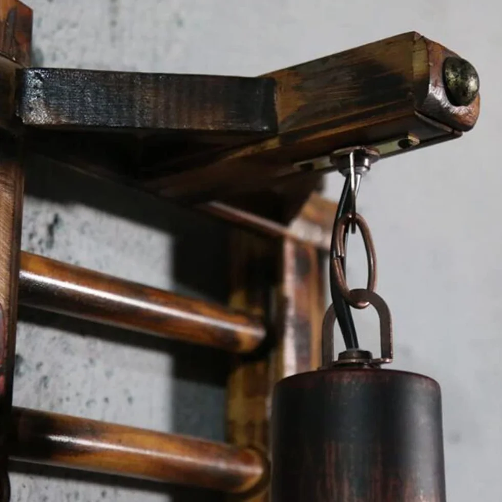 Retro Drewniana Lampa ścienna Kinkiet Schodowy Kreatywna Bambusowa Lampa Wisząca Vintage Konopna Lina Rustykalny Kinkiet Szklany klosz Kinkiety Do Sypialni Restauracja Hotel Korytarz Jadalnia
