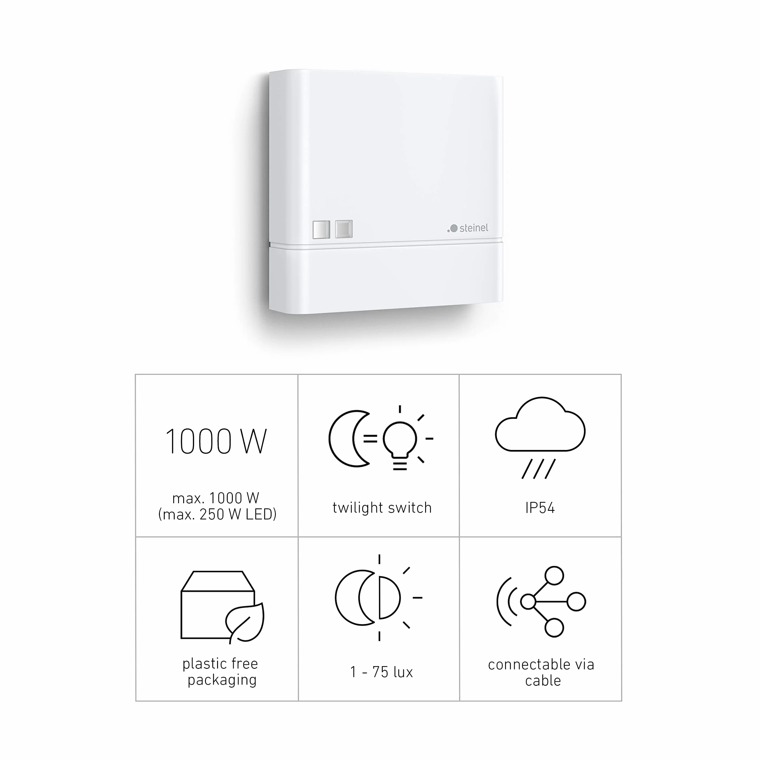 Steinel 066147 Twilight Sensor NightmatIQ White, Zewnętrzny Wyłącznik Zmierzchowy, Czujnik Światła do Oświetlenia Zewnętrznego