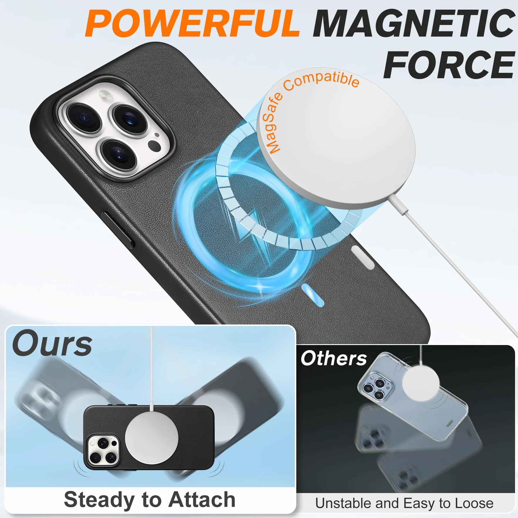 SHIELDON Etui iPhone 15 Pro 6,1" Prawdziwa Skóra Magnetyczne Slim Fit Antyzarysowania Ładowanie Bezprzewodowe Odporne na Wstrząsy Ochronne Czarny