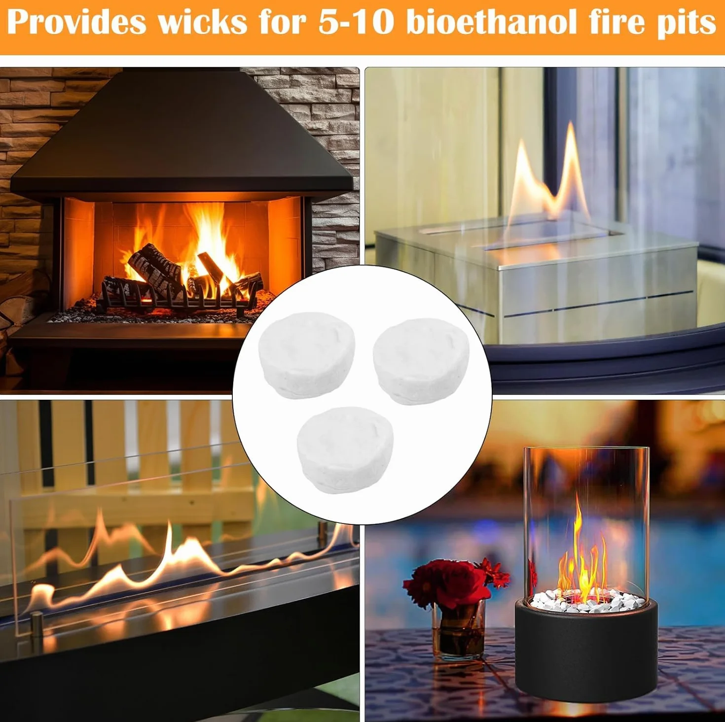 DAWRIS 10 sztuk wełny ceramicznej do bioetanolu, gąbka ceramiczna kominka do pieca kominkowego na bioetanol, 8,6 x 8,6 x 2,8 cm wełna ceramiczna, kominki stołowe na etanol żelowy wewnętrzne