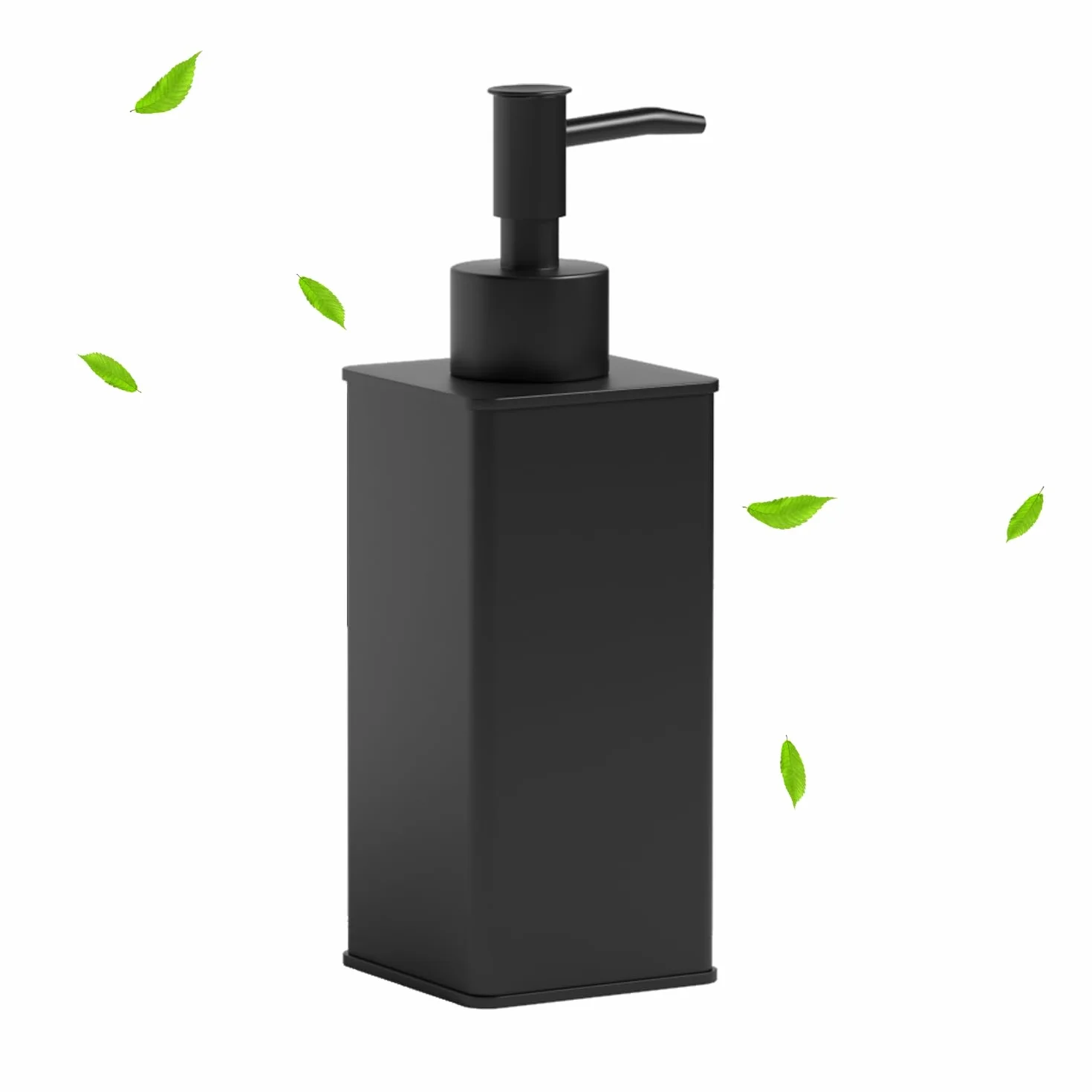 BVL Dozownik mydła, czarny, kwadratowy dozownik mydła 240 ml, wodoodporny metalowy dozownik mydła
