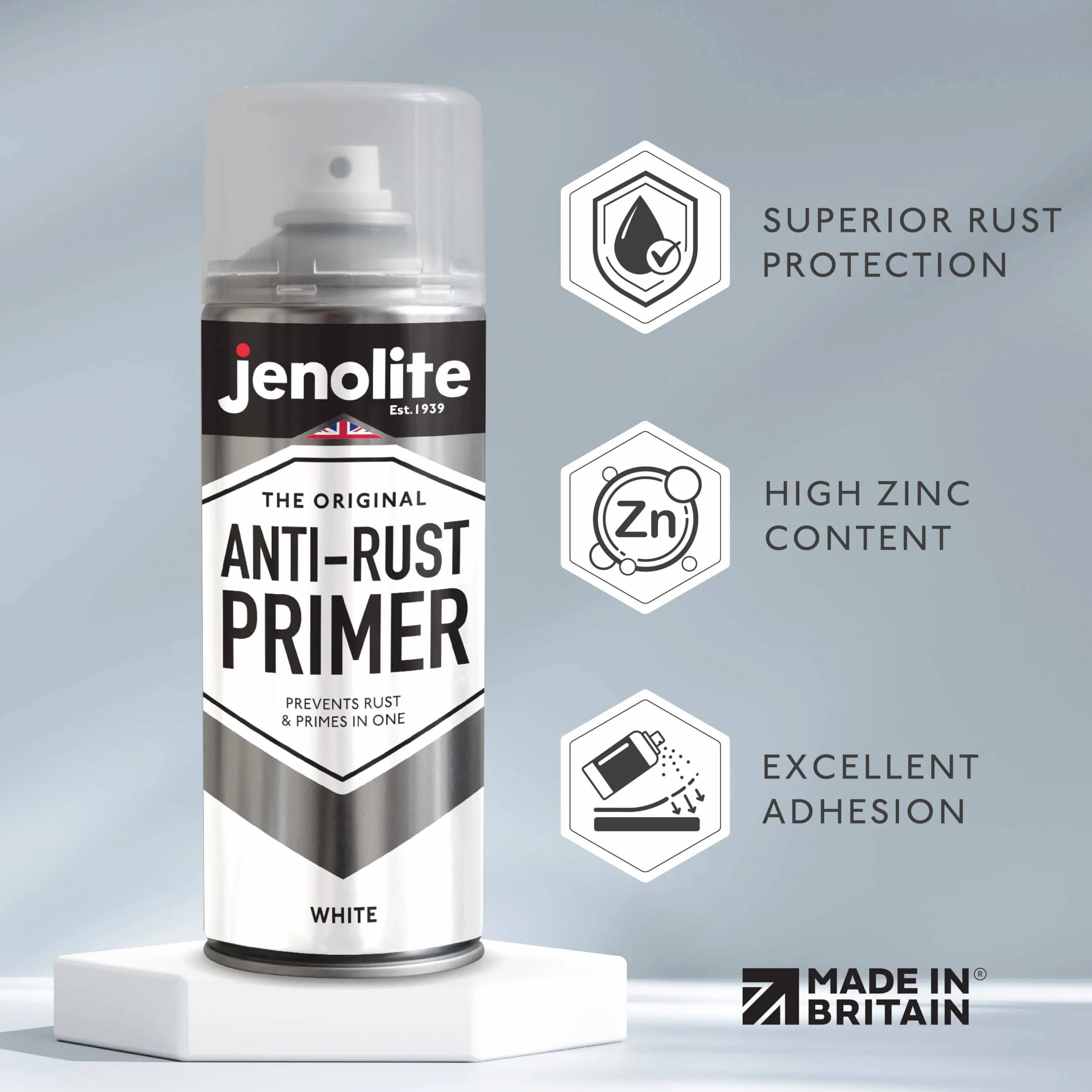 JENOLITE Antyrdzawny podkład aerozol - biały - 400 ml (wysoka wydajność ochrona przed rdzą i korozją)