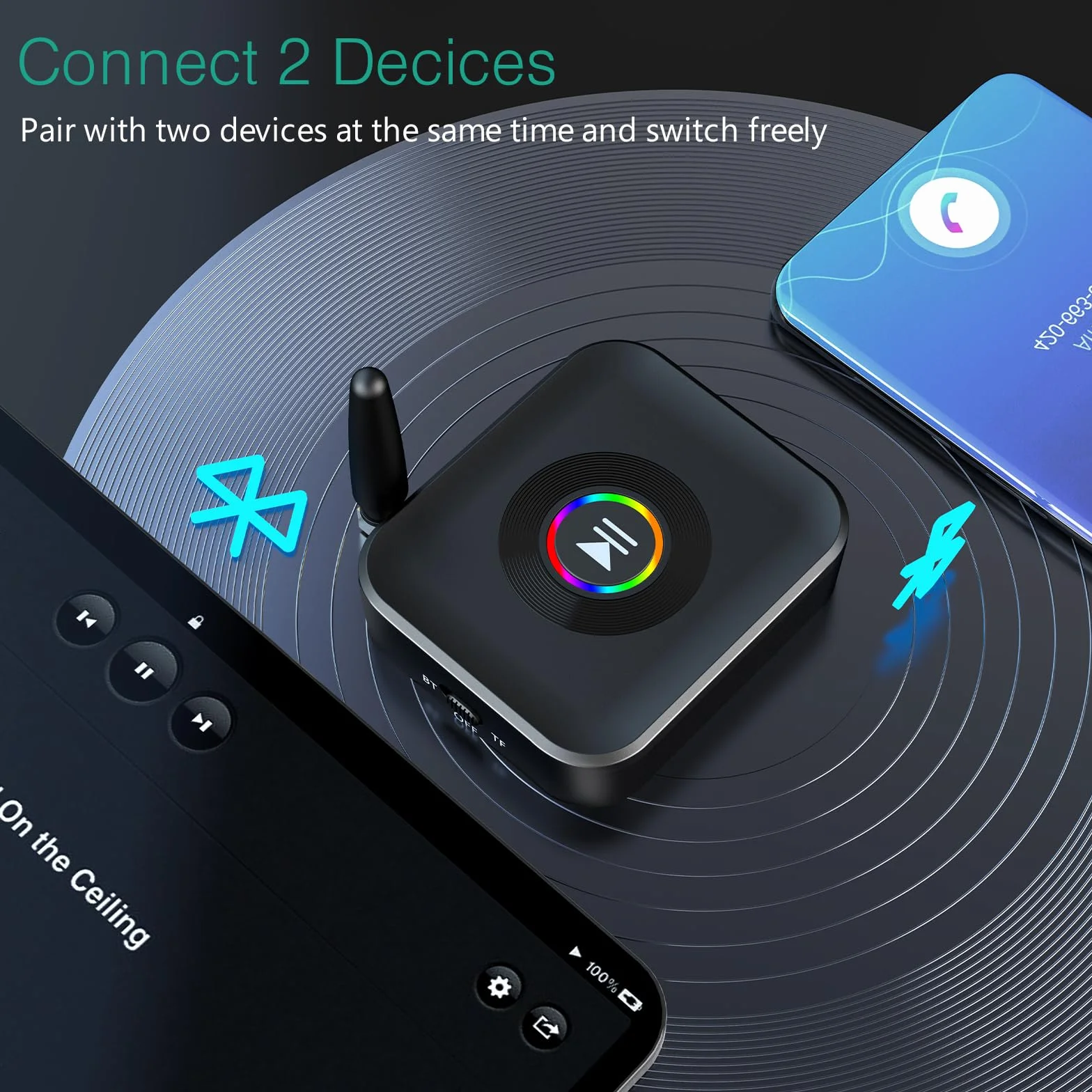 ORIA Adapter audio Bluetooth, odbiornik Bluetooth 5.1, bezprzewodowy adapter Bluetooth 2 w 1, współpracuje z głośnikami, systemem stereo do strumieniowego przesyłania muzyki, obsługuje odtwarzanie