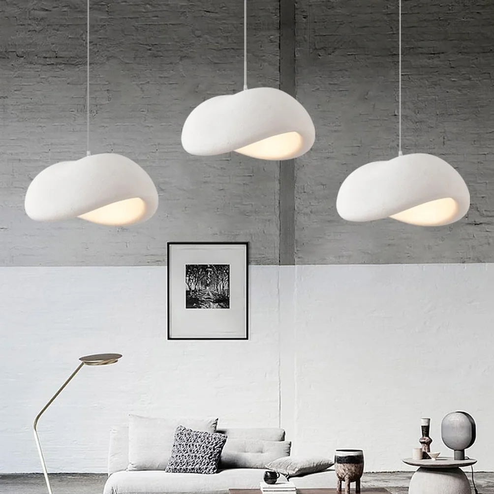 Kreatywna Lampa Wisiąca Wabi Sabi Lampa Pendularna E27 Nowoczesny Styl Japoński 3-Świetlna Biała Regulowalna Wysokościowo Żyrandol Do Stołu Jadalniskowego Salonu Jadalni Oświetlenie(Long)