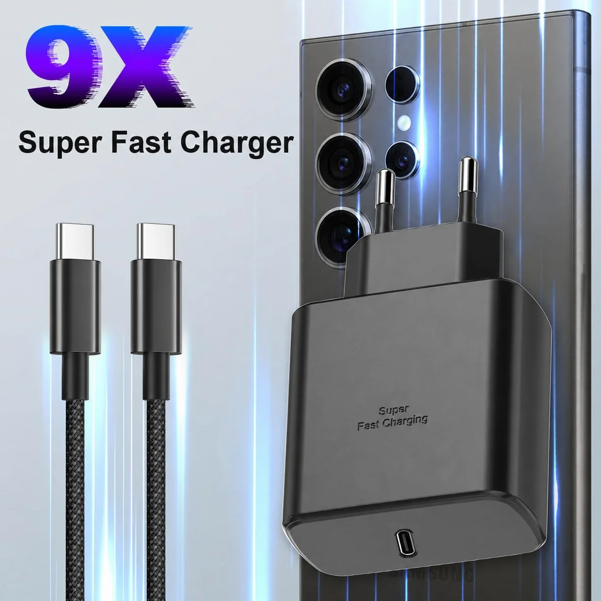 Bimker Szybka ładowarka USB C 45 W do Samsung Galaxy S25 Ultra, S24, S23, S22, S21, S20, Note20, A73, A53, Flip5, Fold4 z kablem 2M