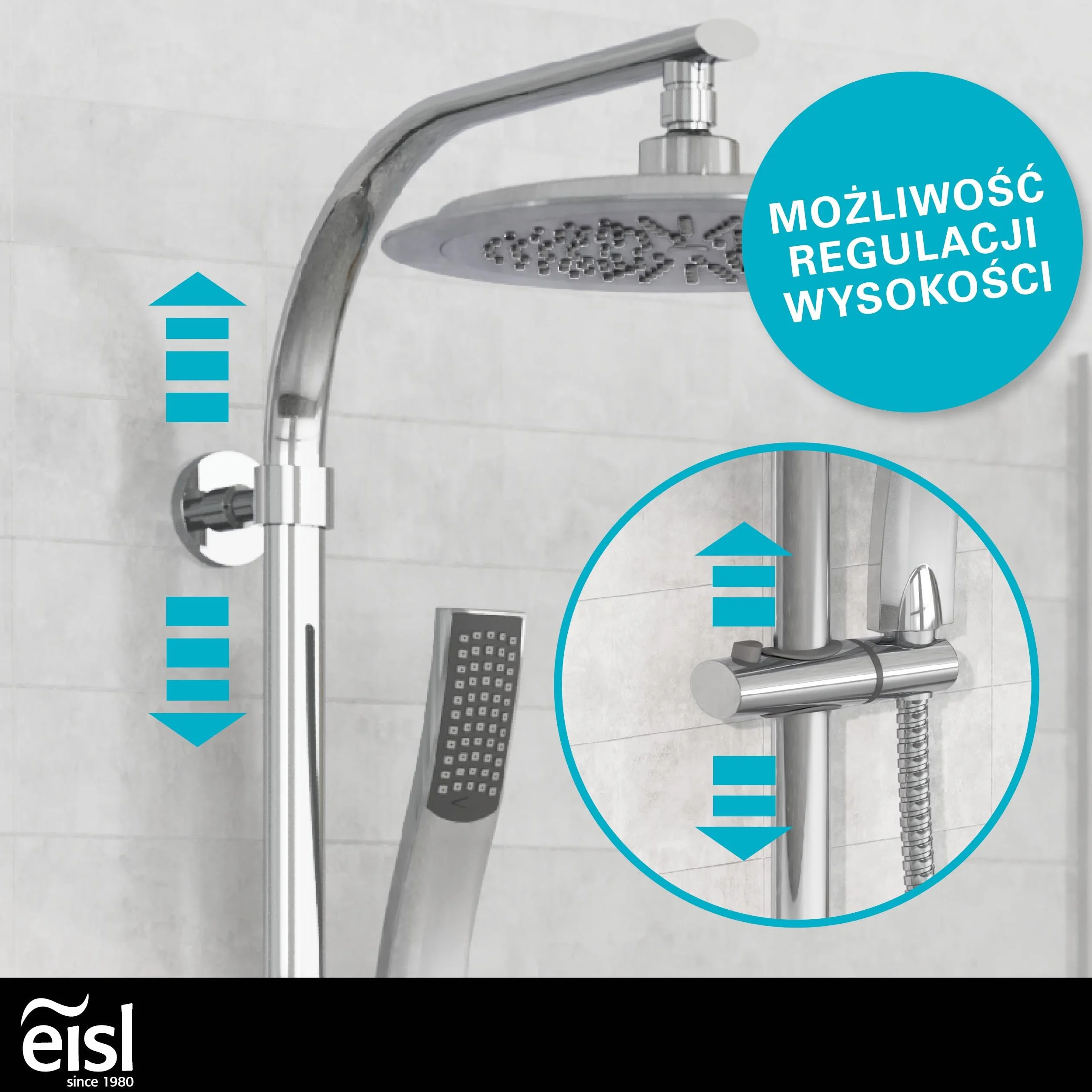 EISL STILOVAL zestaw prysznicowy z deszczownicą (Ø 240 mm) i słuchawką prysznicową, idealny do doposażenia deszczownicy zestaw z kompletnym zestawem montażowym DXSTIOVCS-PR, chrom