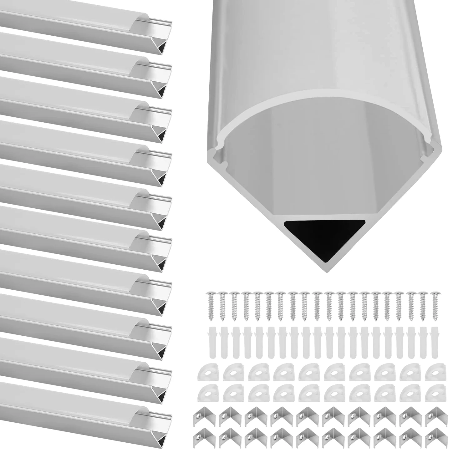 Sonnewelt 40 x 1 m profil LED aluminiowy, profil aluminiowy LED w kształcie litery V do taśm LED/pasków/pasków (1-11 mm) z osłoną, w zestawie zaślepki i klipsy montażowe do taśm LED