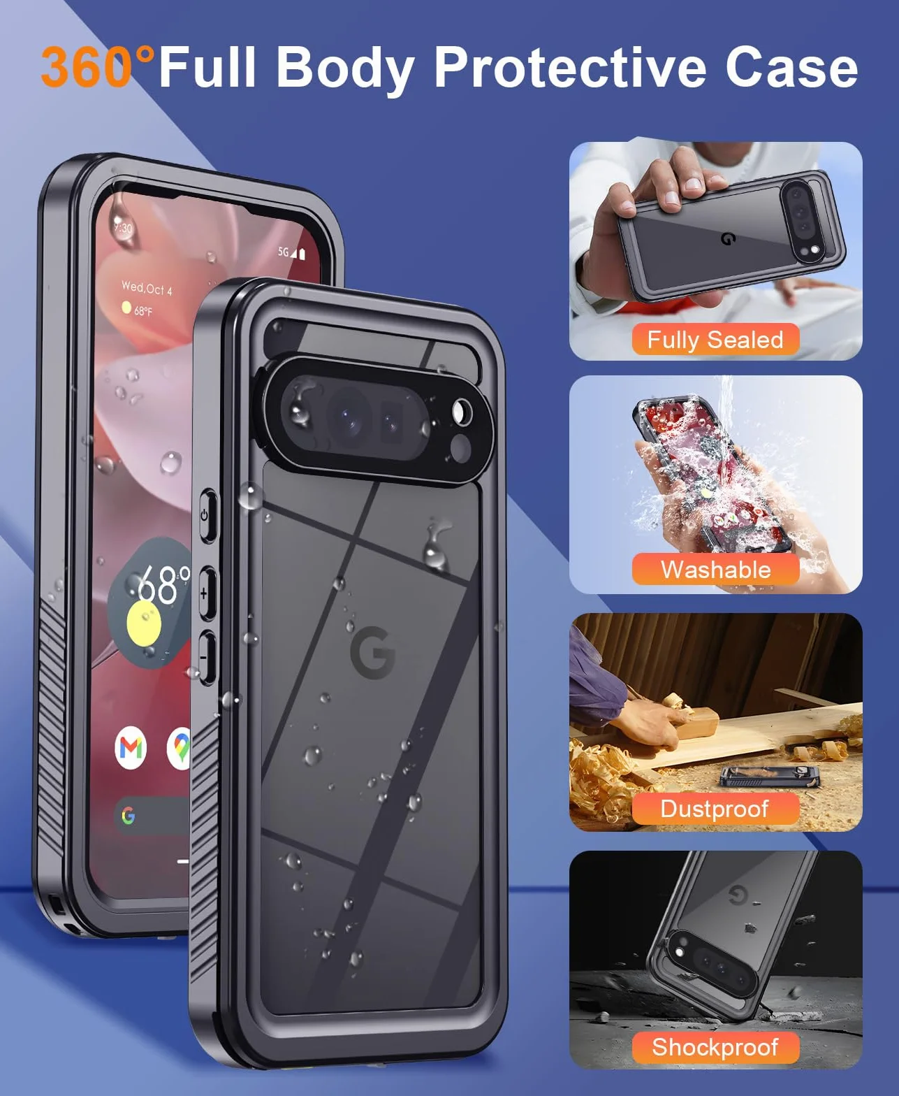 Beeasy Etui na Google Pixel 9 Pro wodoodporne [IP68 wodoodporne] [Ochrona aparatu / ekranu] 360, wojskowa, odporna na wstrząsy, pełna niezniszczalna tylna obudowa i twarz